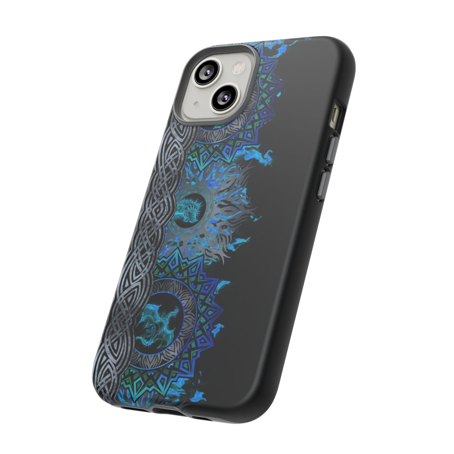 Apple I-Phone 14 (Series) Tough Case-Phone Case: Dragons [Blue Fury Border]