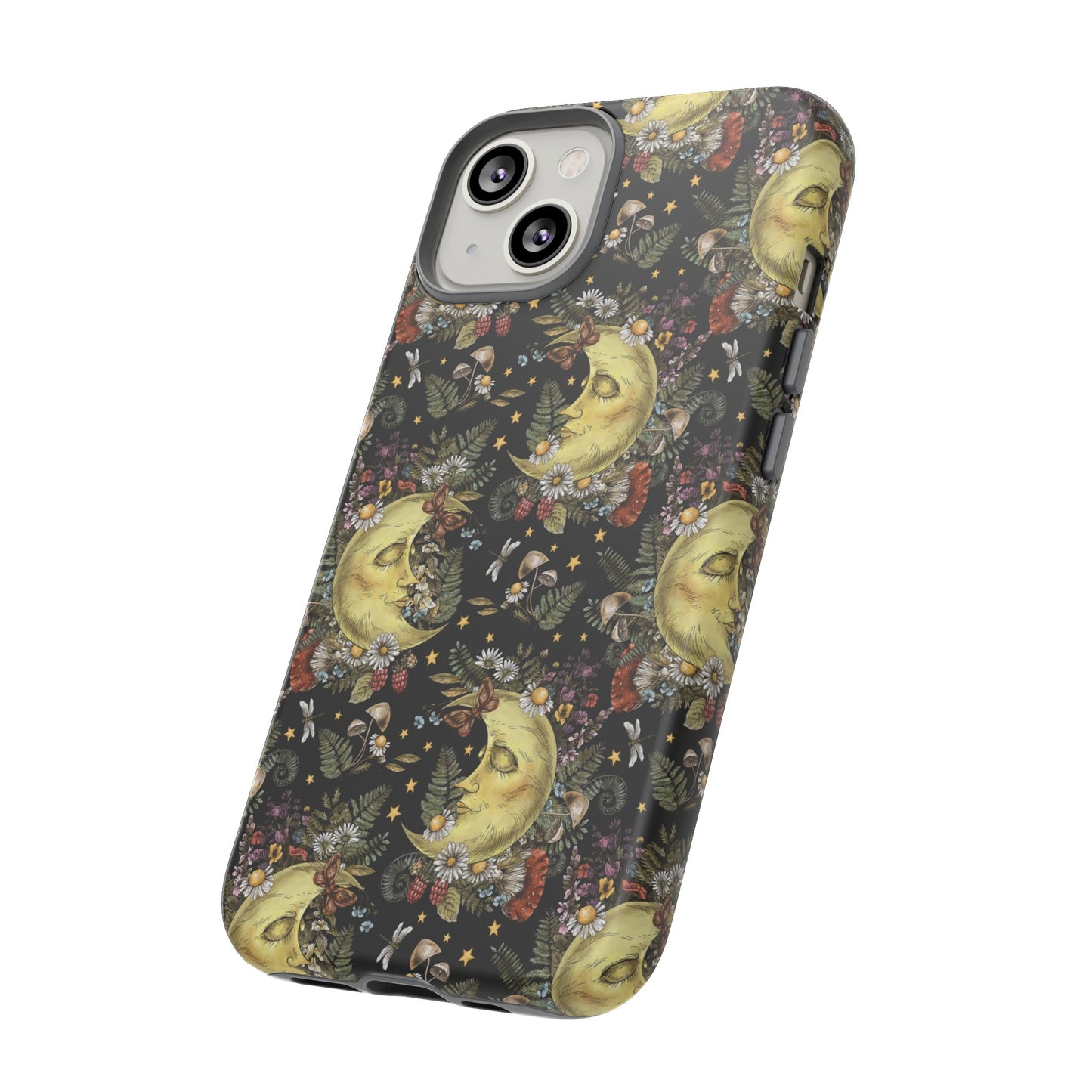 Apple I-Phone 14 Tough Case-Phone Case: The Sun, The Moon, And The Stars [Moon With Flowers]