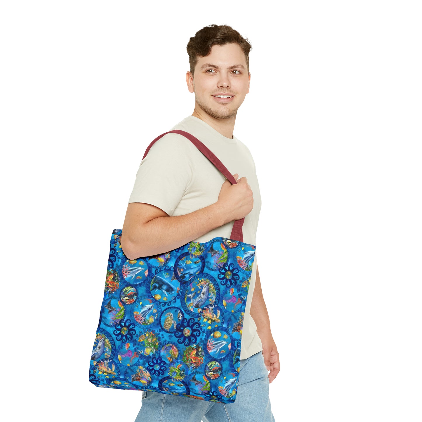 Tote Bag:  large-18x18;  "Calypso" [Sea Life Panel-Circles]