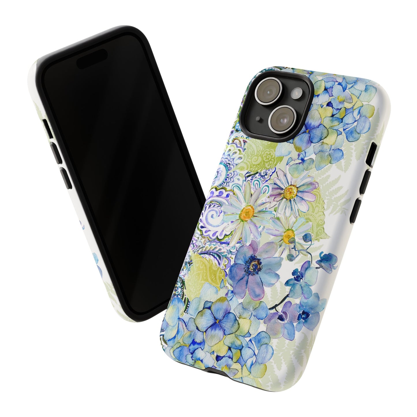 Apple I-Phone 15 (Series) Tough Case-Phone Case:  Leah [Light Blue Flower Border]