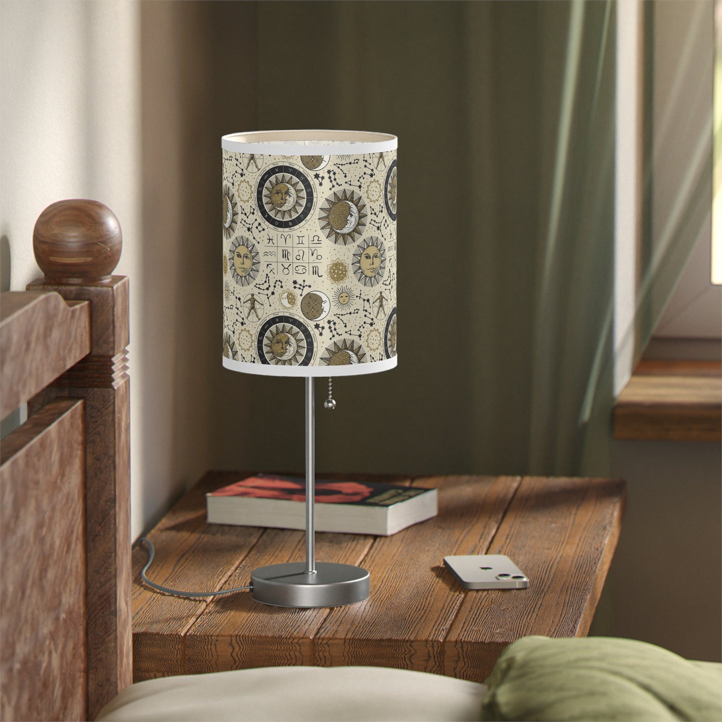 Table Lamp: Silver W/Black Trim; The Sun, The Moon, and The Stars [Zodiac Symbols]