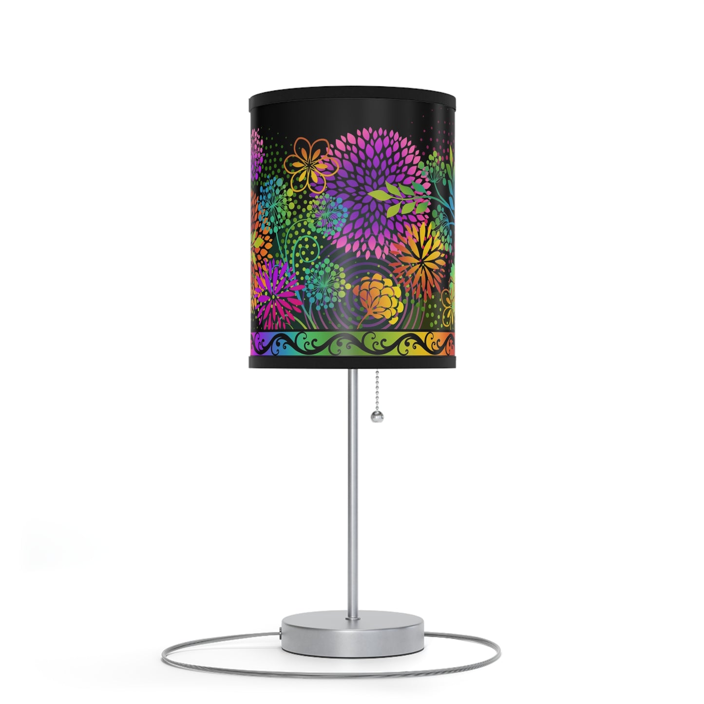 Table Lamp: Silver Base-Unusual Garden [Bright Flower Border]
