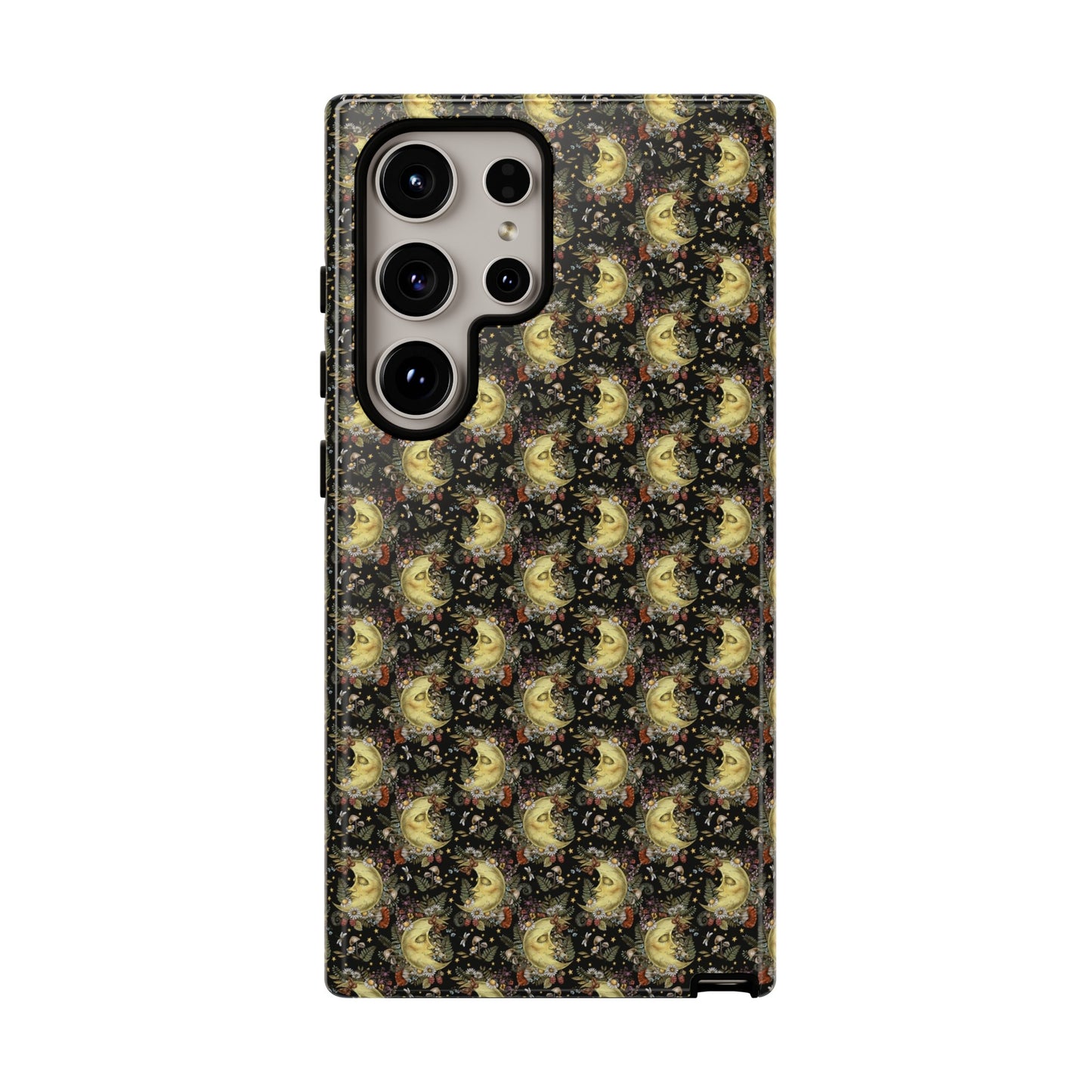 Samsung Galaxy Series Tough Case-Phone Case: The Sun, The Moon, And The Stars [Moon With Flowers]