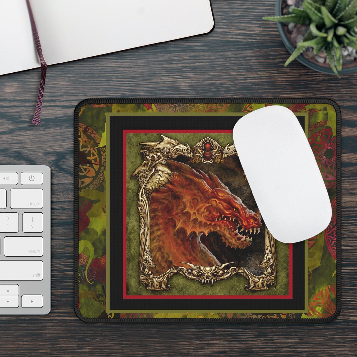 Mouse Pad-Gaming;  9x7 - "Dragons"  [Red Fury-Border]