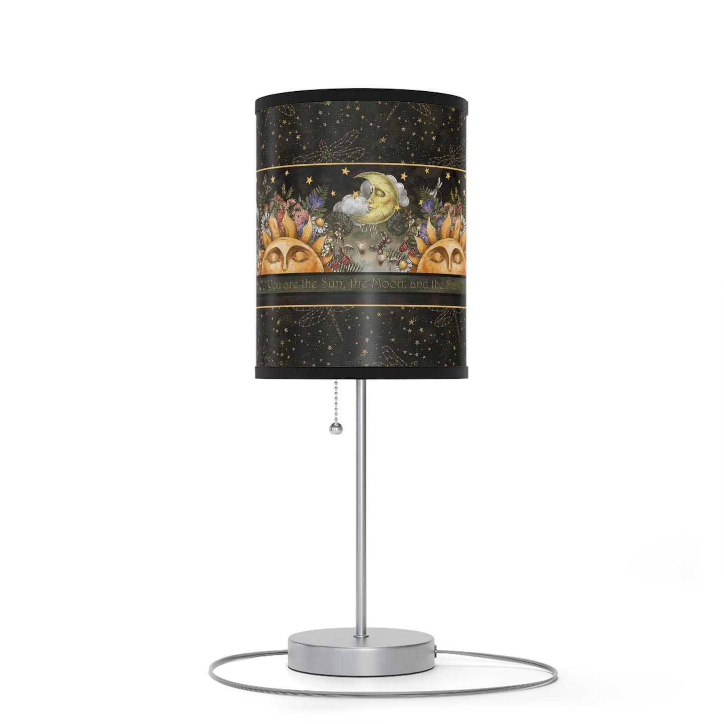Table Lamp: Silver W/Black Trim; The Sun, The Moon, and The Stars [Sun Panel]