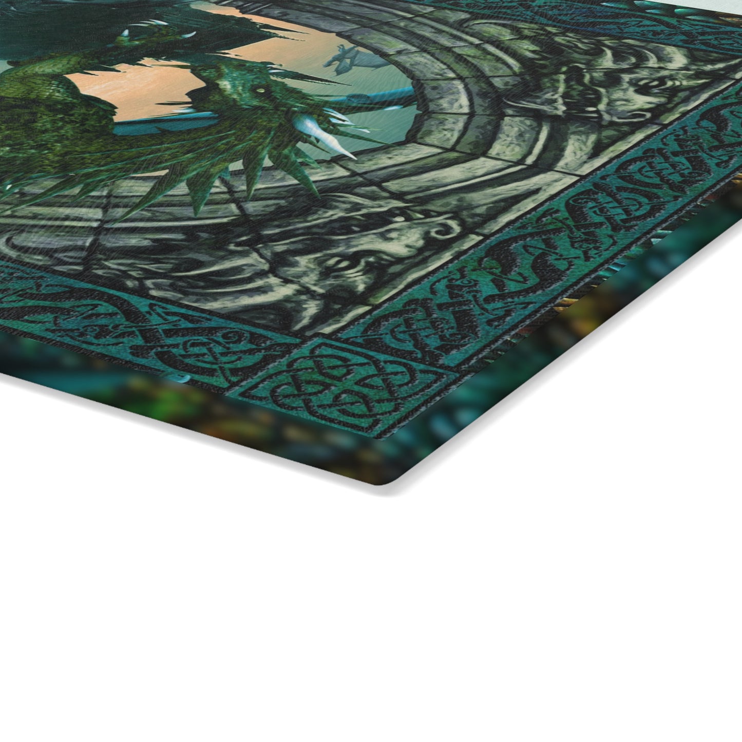 Glass Cutting Board (11"x15"):  Emerald Dragons [Panel]