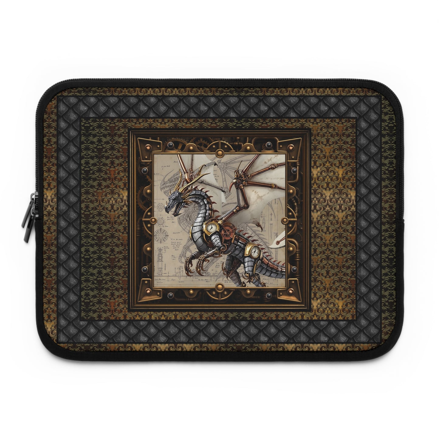 Laptop Sleeve (Sizes:  13", 15", 17"):  Steampunk Dragons [Dragon Clock Wings]
