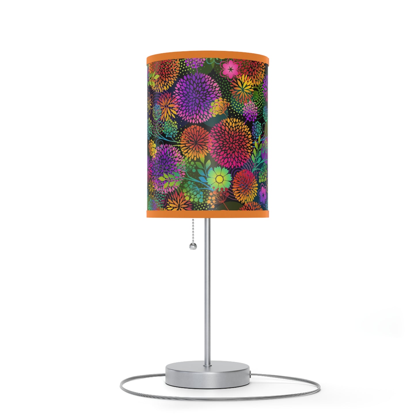 Table Lamp: Silver Base - Unusual Garden [Bright Flowers]