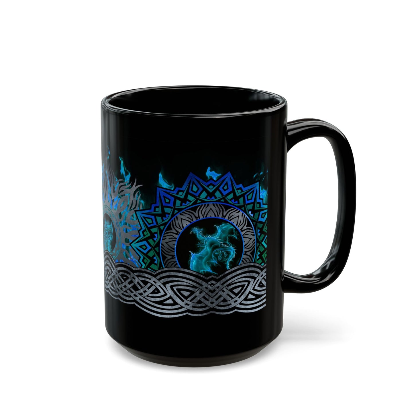 Black Mug-15oz:  "Blue Dragons" Panel