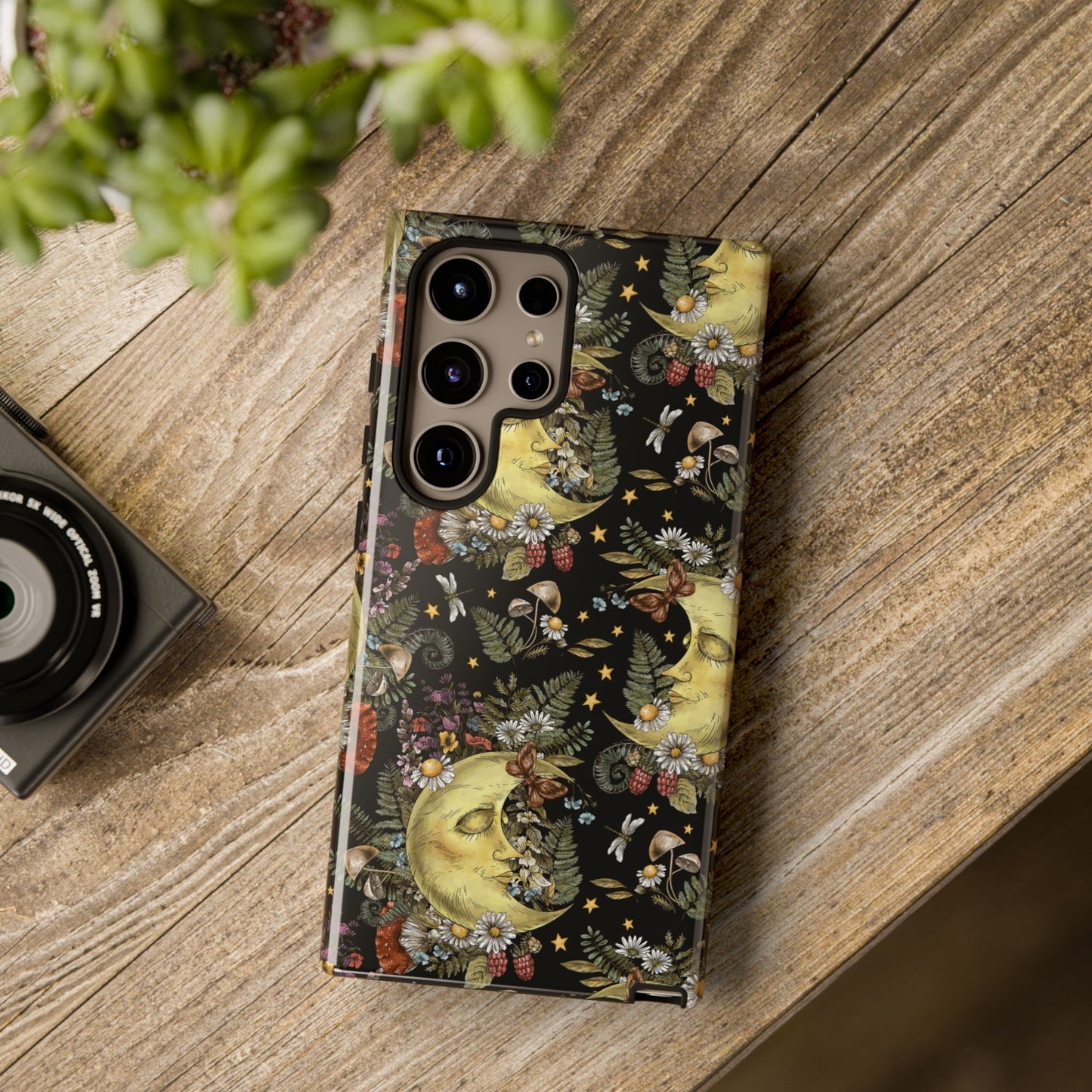 Samsung Galaxy Series Tough Case-Phone Case: The Sun, The Moon, And The Stars [Celestial Moon with Flowers]
