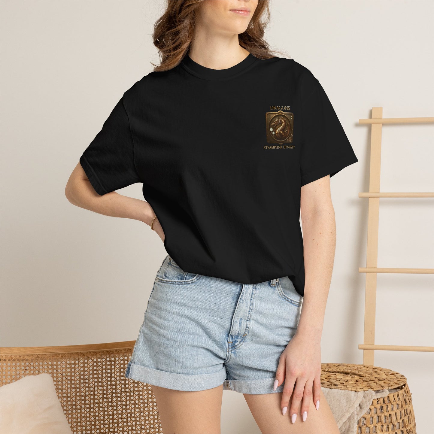 Unisex Heavy Cotton Tee:  "Steampunk Dynasty" [Steampunk Dragon]