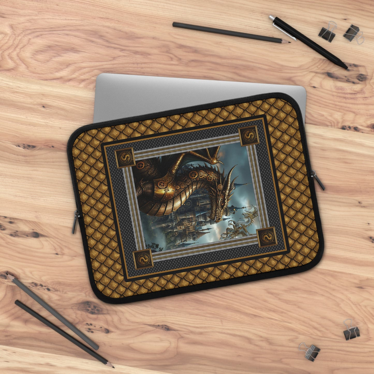 Laptop Sleeve (Sizes:  13", 15", 17"):  Steampunk Dragons [Dragon Head/Red Eyes]