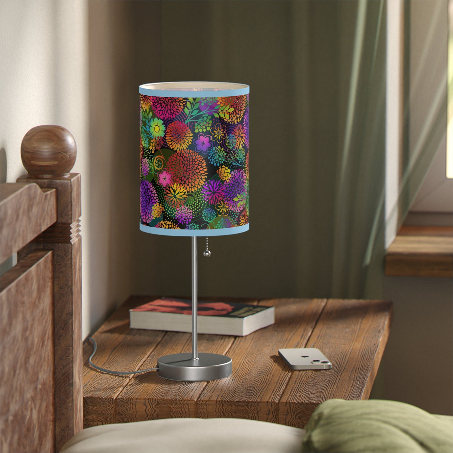 Table Lamp: Silver Base - Unusual Garden [Bright Flowers]