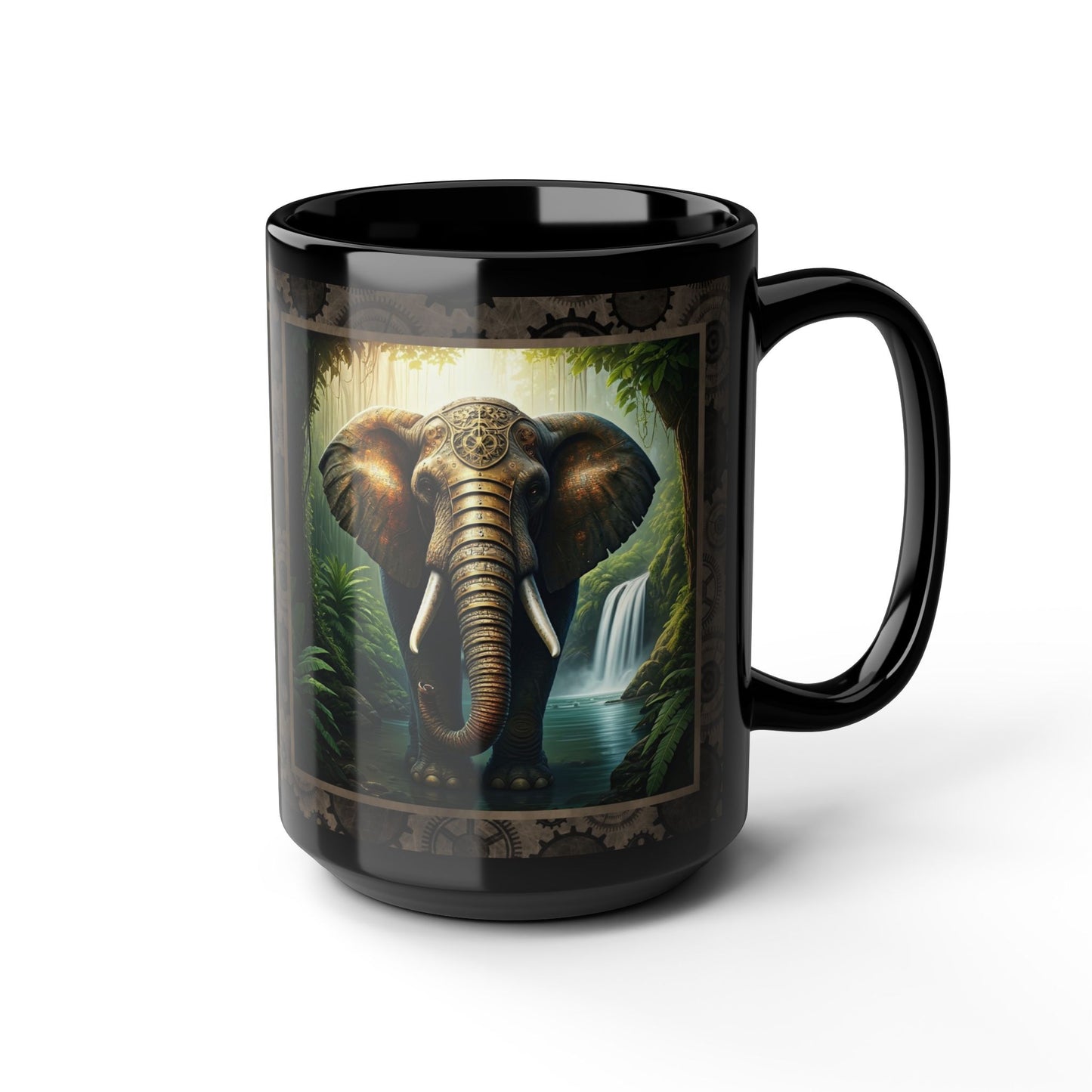 Black Mug-15oz:  "Steampunk Elephant" Panel