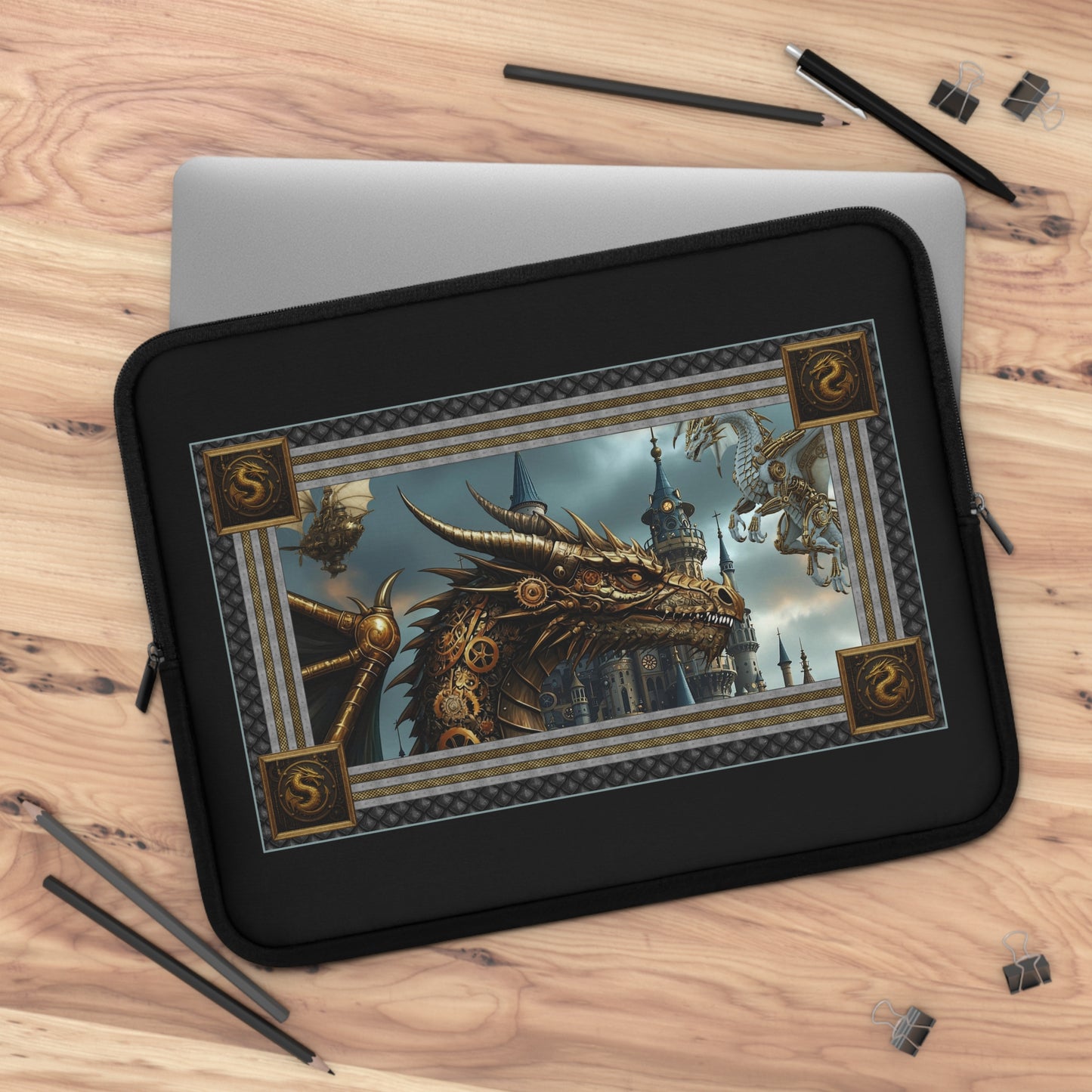 Laptop Sleeve (Sizes:  13", 15", 17"):  Steampunk Dragons [Dragon Head]