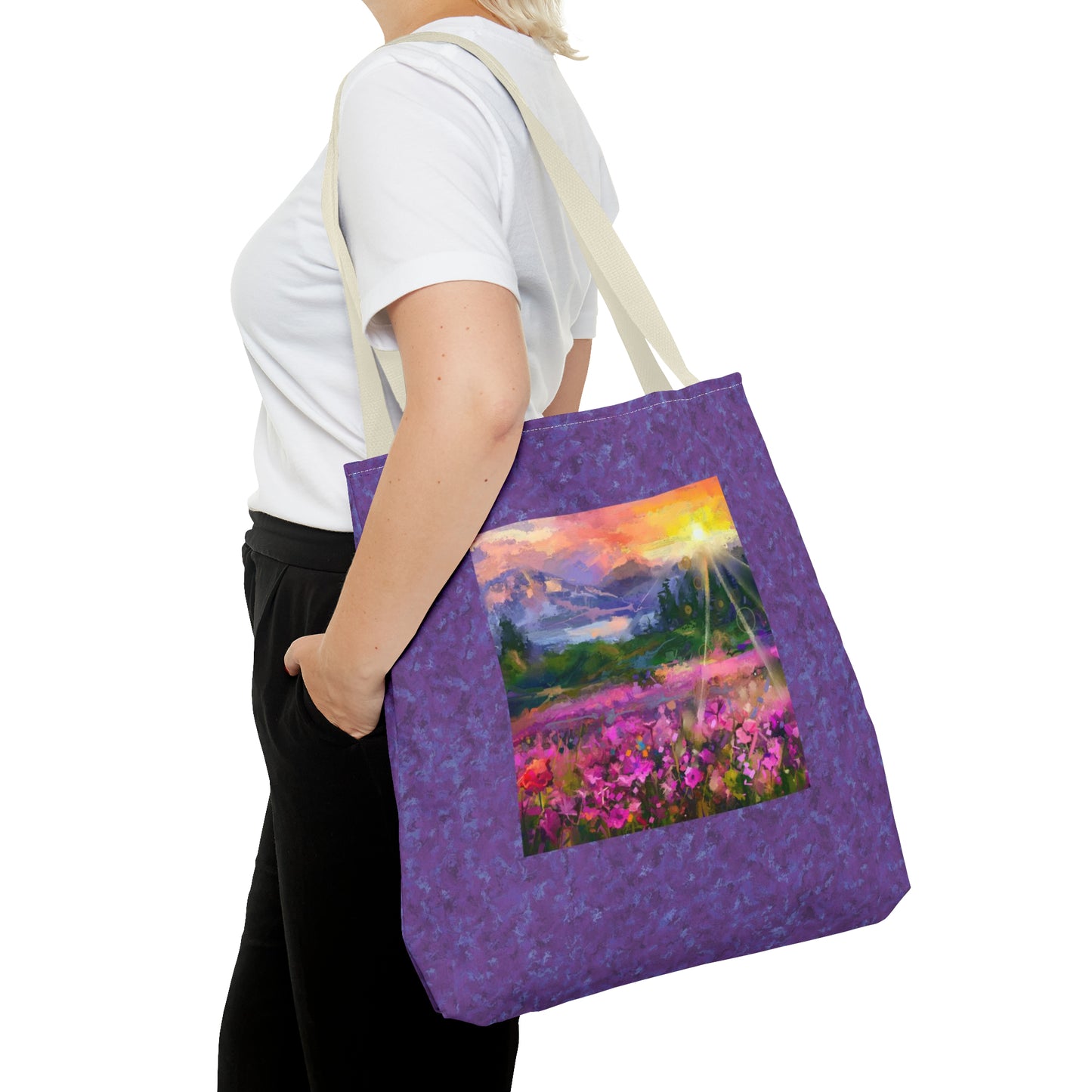 Tote Bag:  large-18x18;  "Year of Art" [Flowers on Mountain]