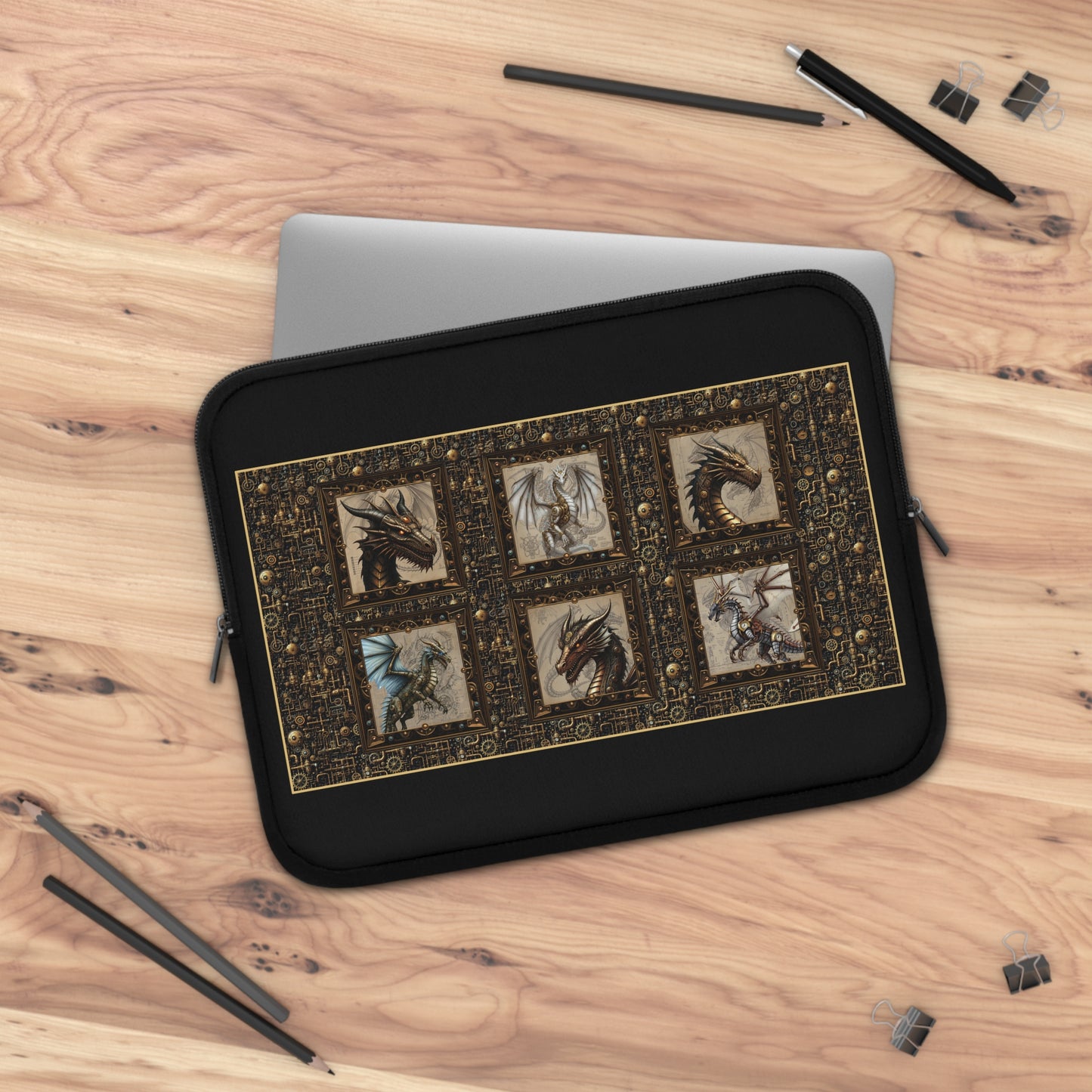 Laptop Sleeve (Sizes:  13", 15", 17"):  Steampunk Dragons [Head Profiles]