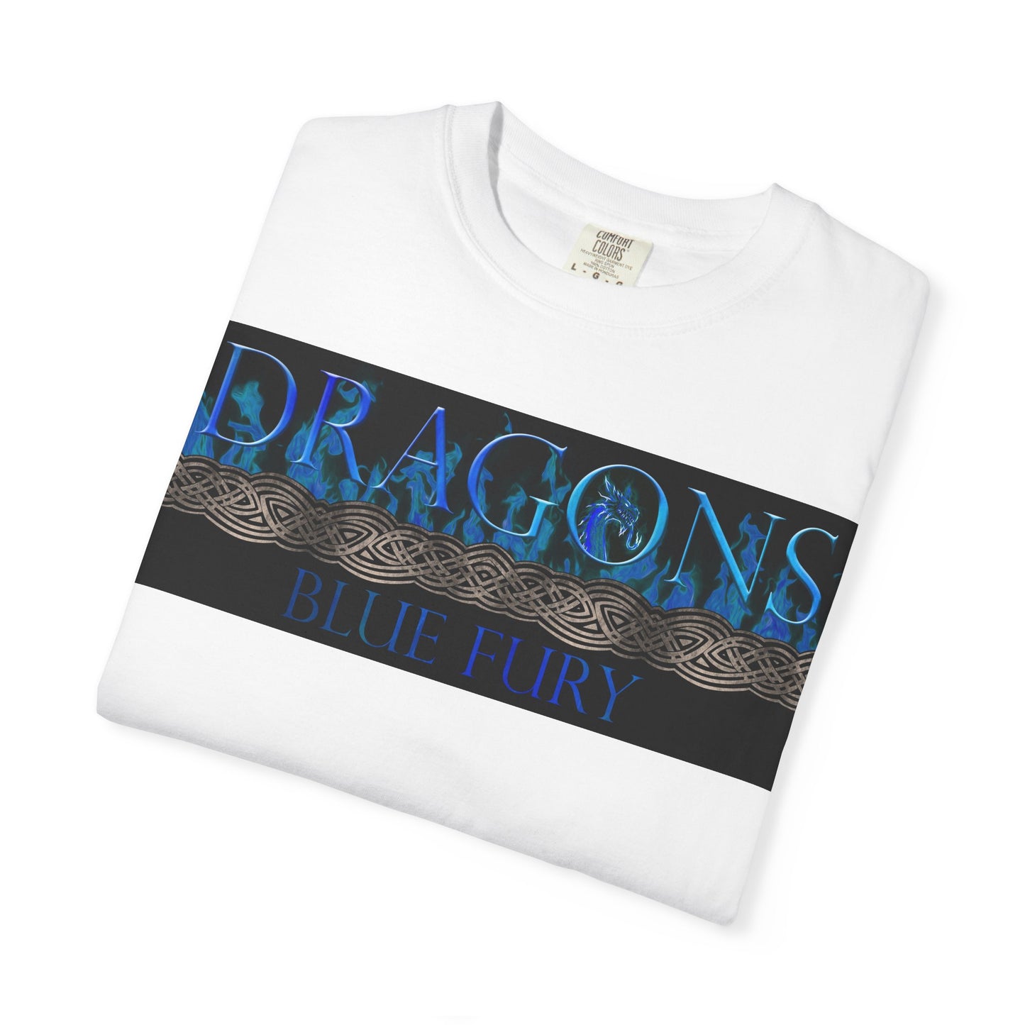 Garment Dyed Oversized T-Shirt (6-Sizes):  "Blue Dragons" [Border and Panel]