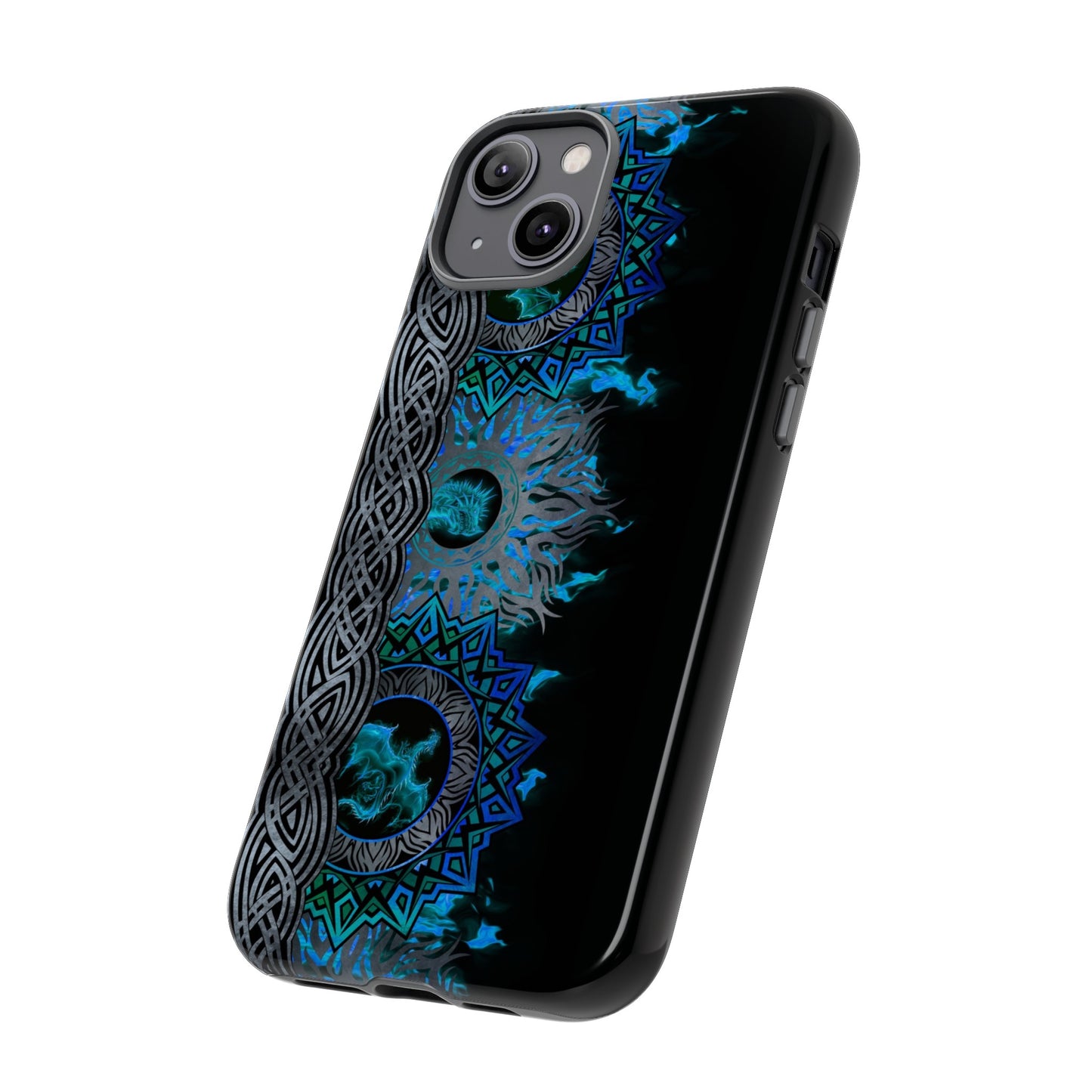 Apple I-Phone 14 (Series) Tough Case-Phone Case: Dragons [Blue Fury Border]