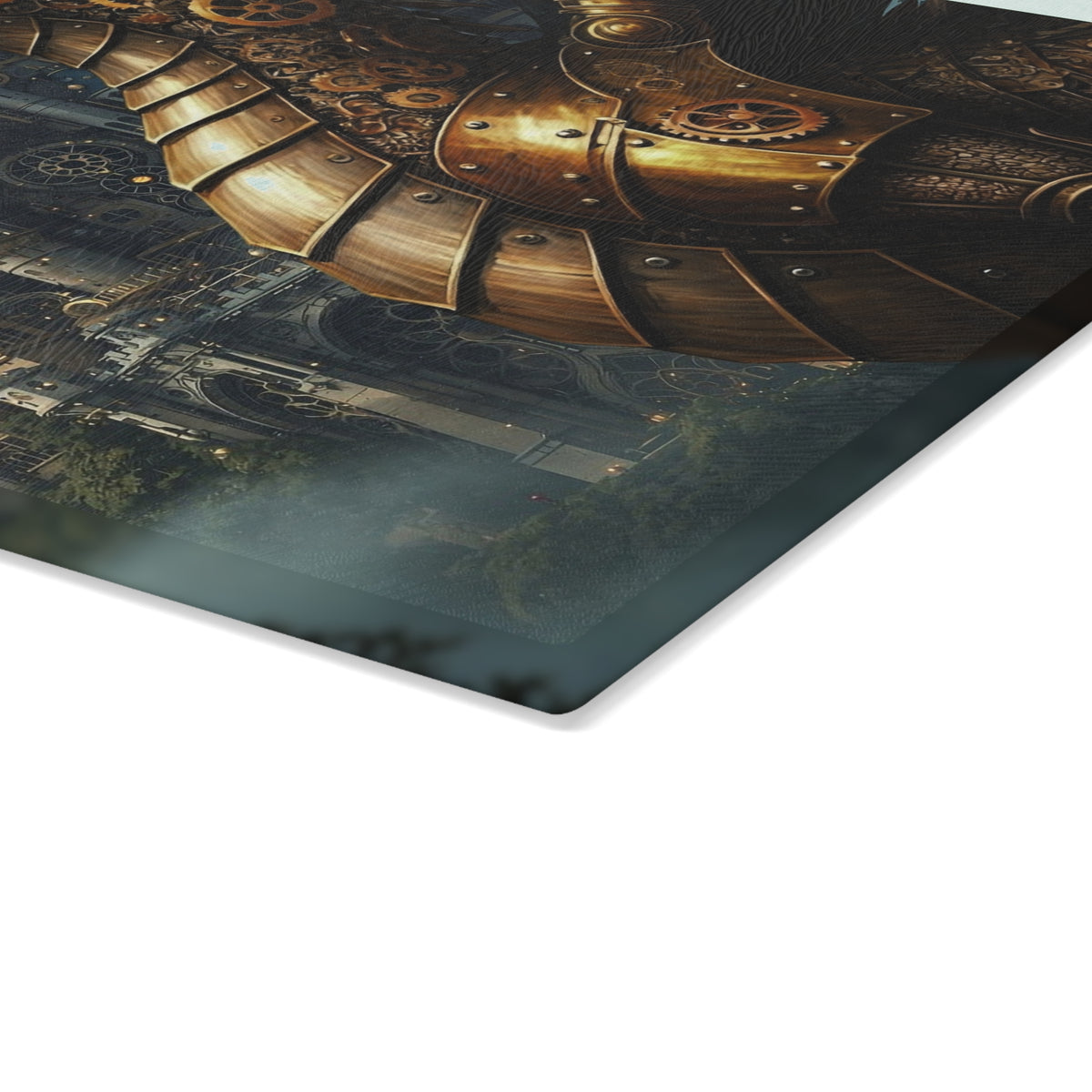 Glass Cutting Board (11"x15"):  Steampunk Dragons [Dragon Head Panel]