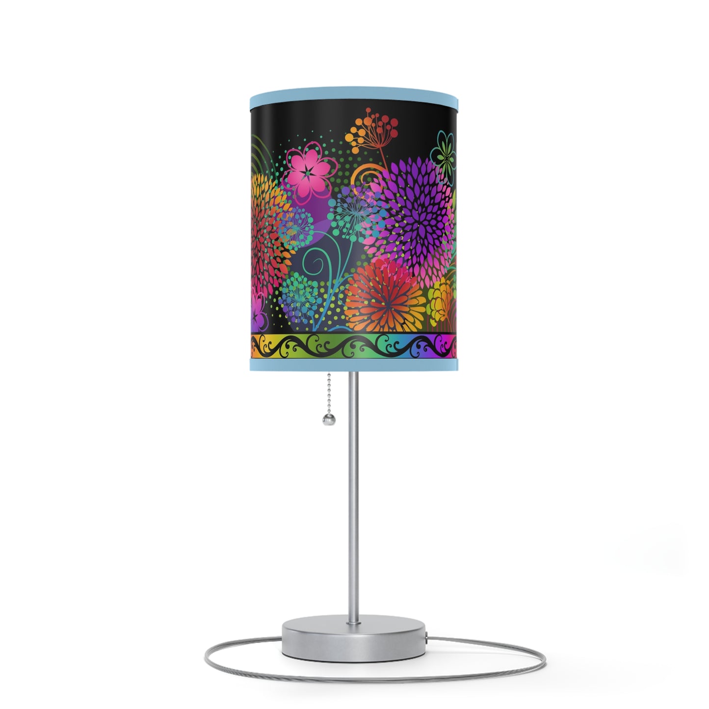 Table Lamp: Silver Base-Unusual Garden [Bright Flower Border]