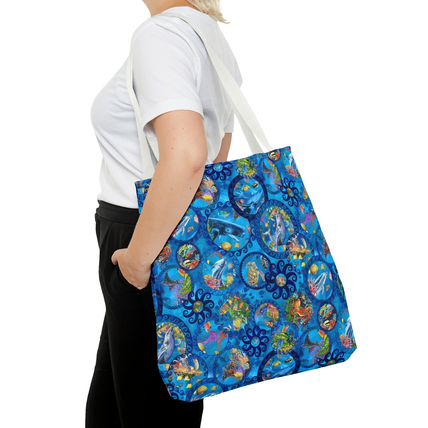 Tote Bag:  large-18x18;  "Calypso" [Sea Life Panel-Circles]