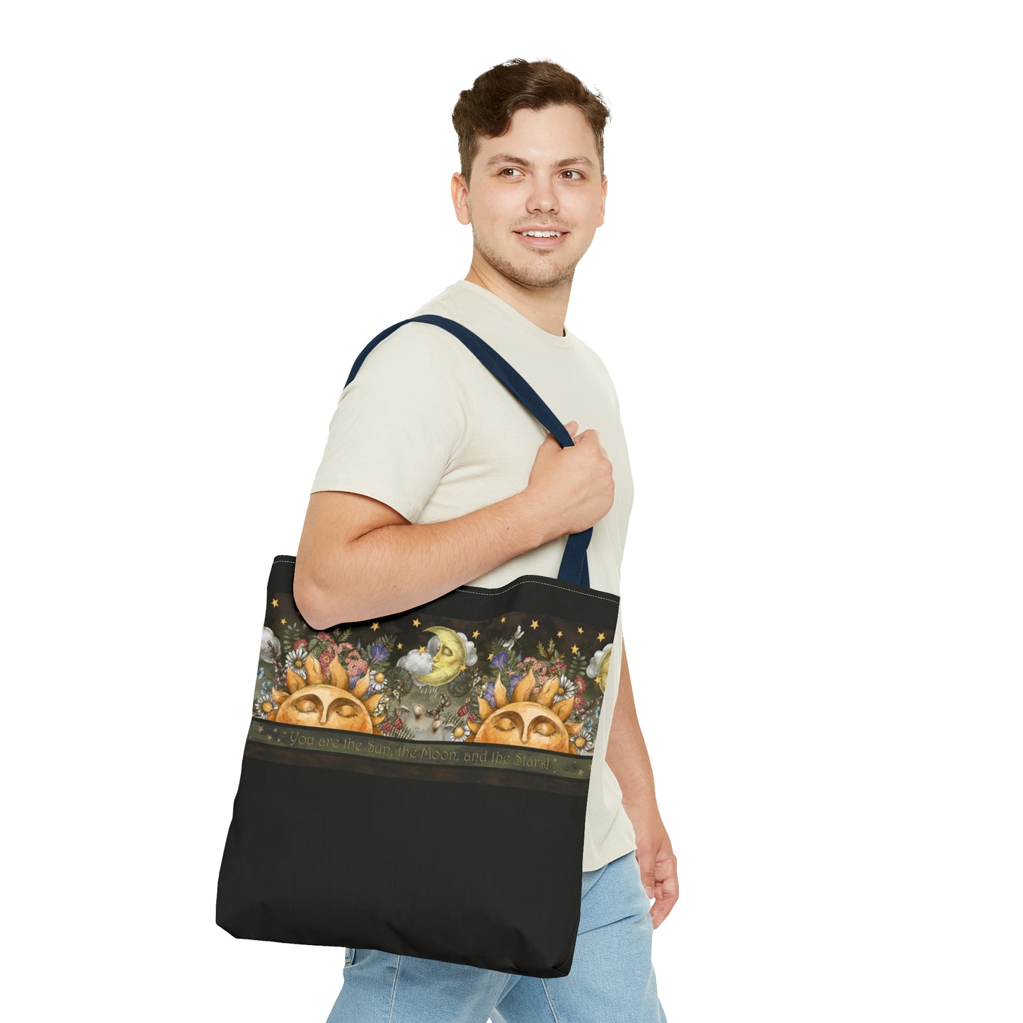 Tote Bag:  large-18x18;  "The Sun, The Moon, and the Stars" [Border]