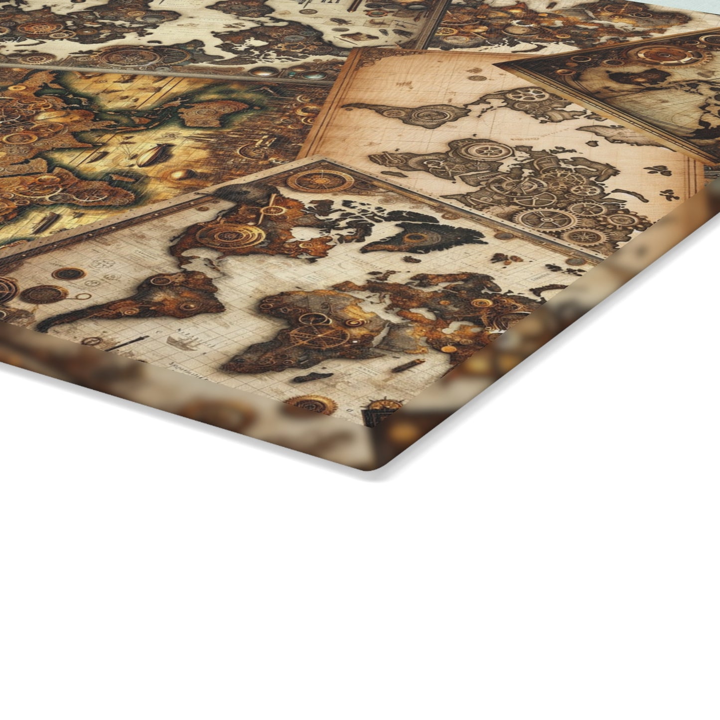 Glass Cutting Board (11"x15"):  Steampunk Animals [Maps]