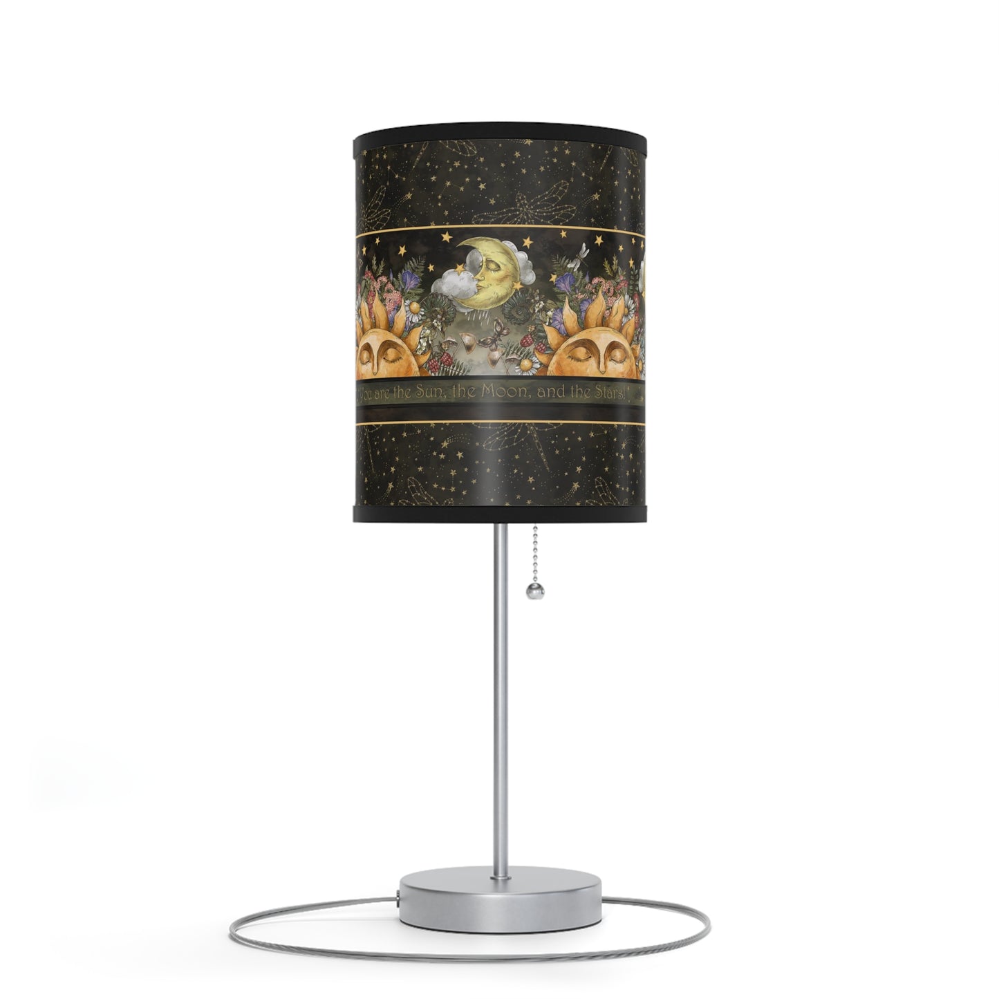 Table Lamp: Silver W/Black Trim; The Sun, The Moon, and The Stars [Sun Panel]