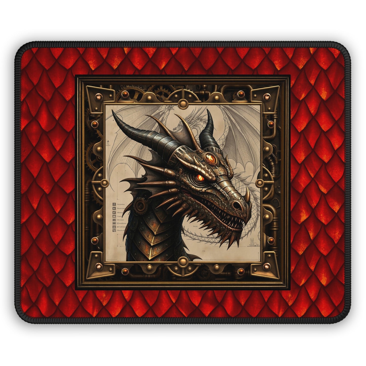 Mouse Pad-Gaming;  9x7:  Dragons [Steampunk Drageon/Red Scales]