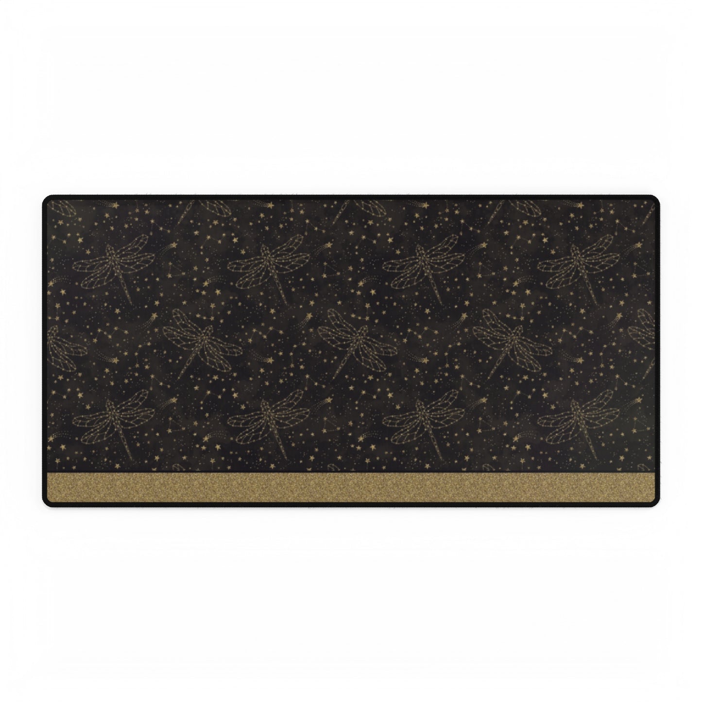 Desk MatsDesk Pad-Gaming:  The Sun, The Moon, And The Stars [Gold Border:  Dragonflies]
