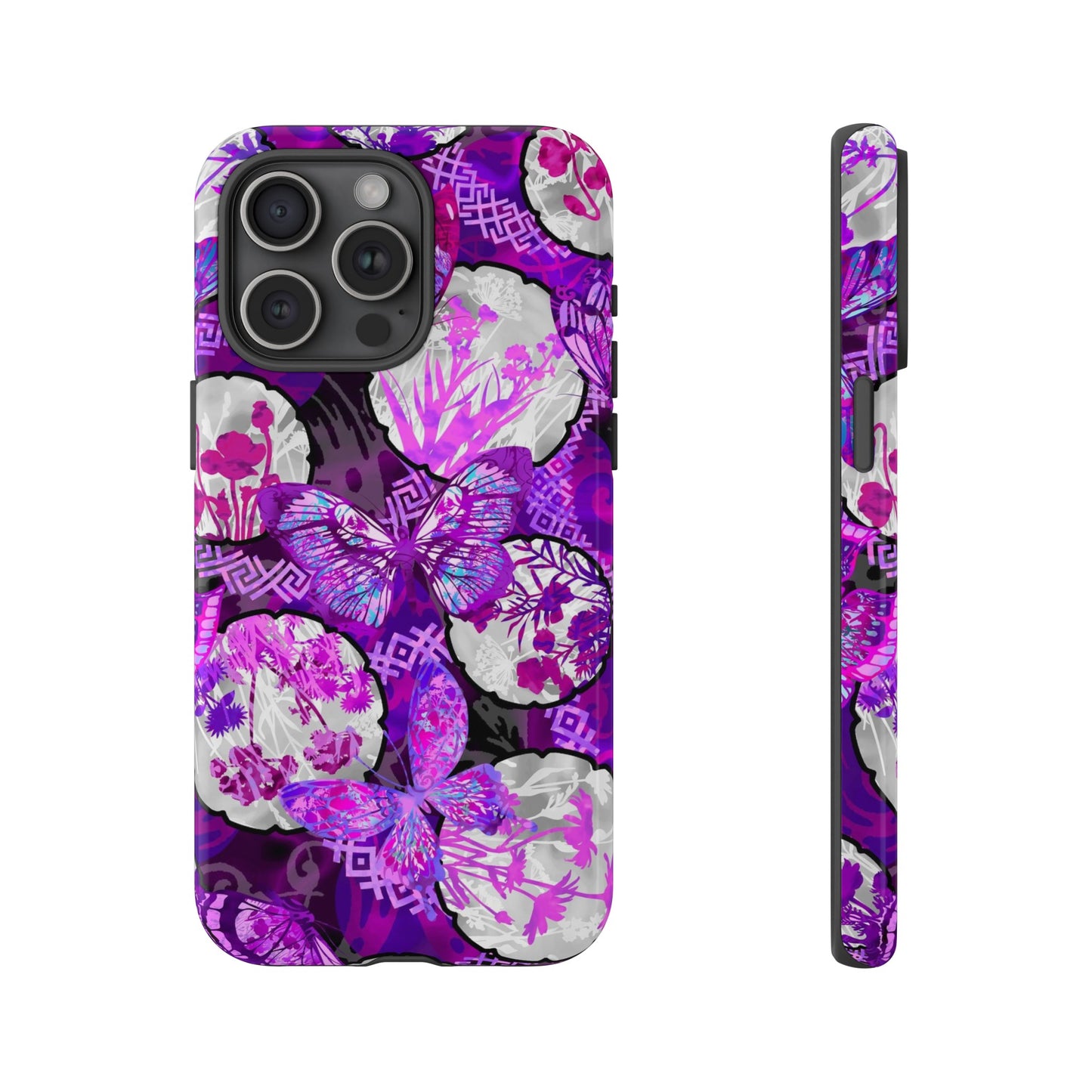 Apple I-Phone 15 (Series) Tough Case-Phone Case:  Dreamscapes [Bright Purple Butterflies]