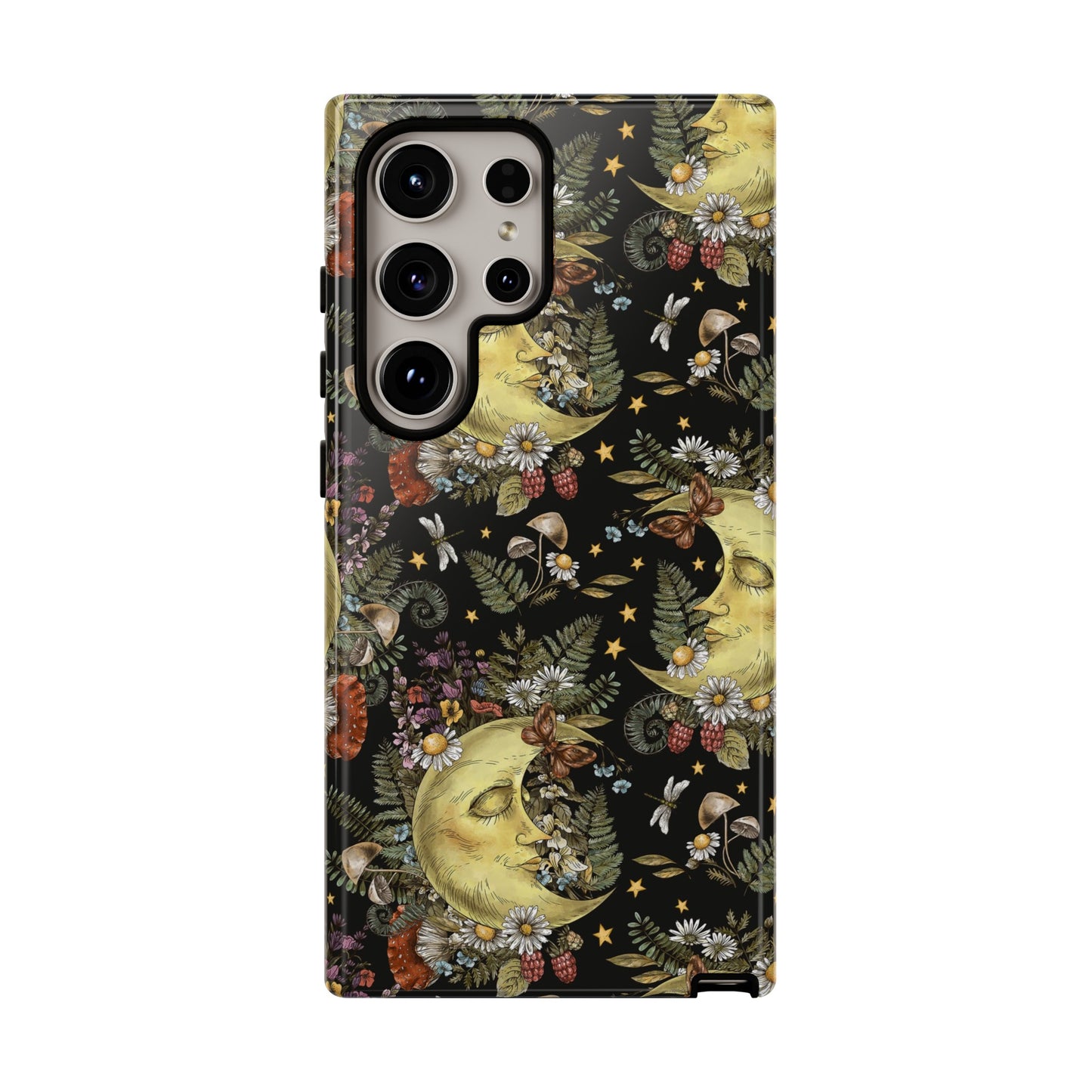 Samsung Galaxy Series Tough Case-Phone Case: The Sun, The Moon, And The Stars [Celestial Moon with Flowers]