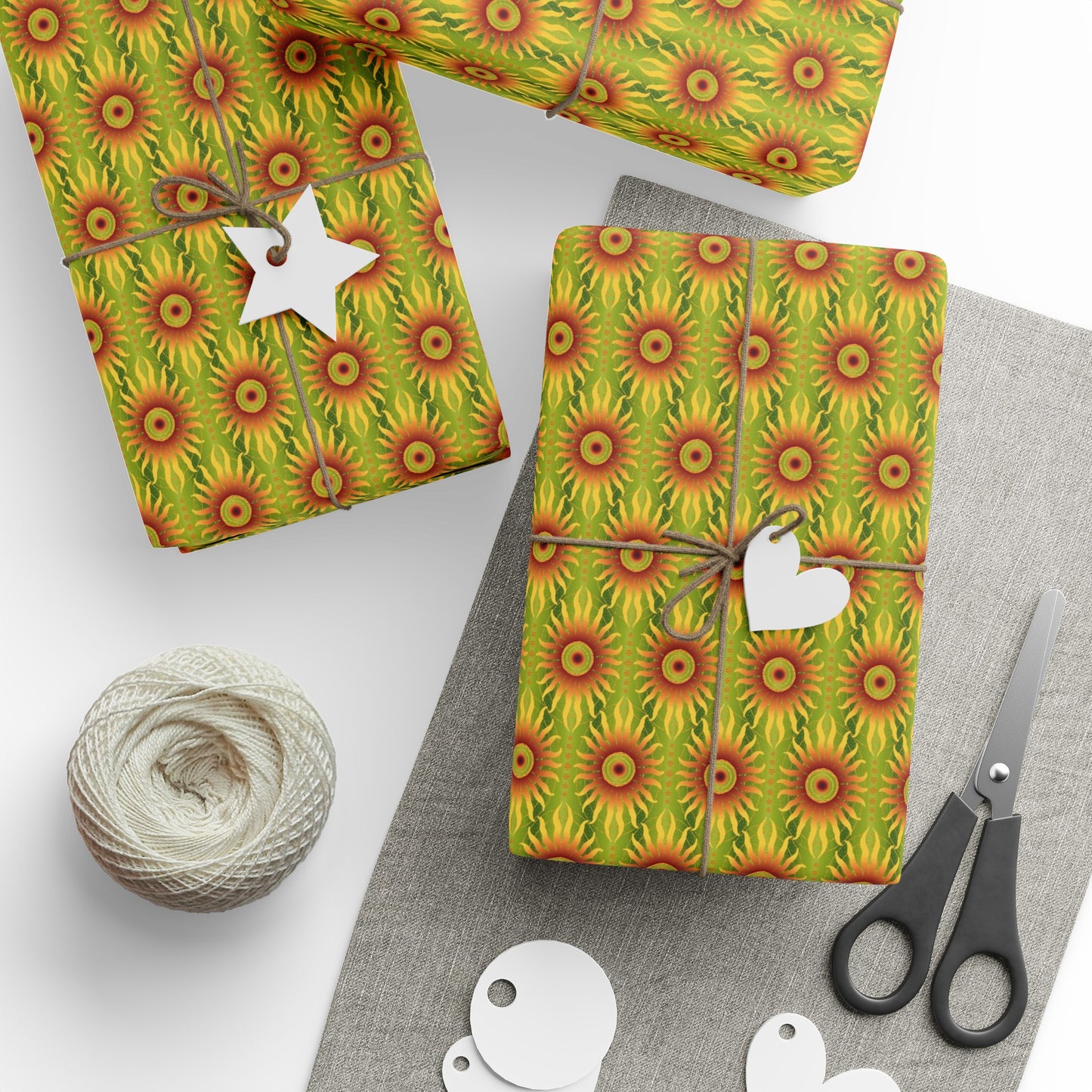 Wrapping Paper:  Celestial [Crimson/Lime Sunbursts]