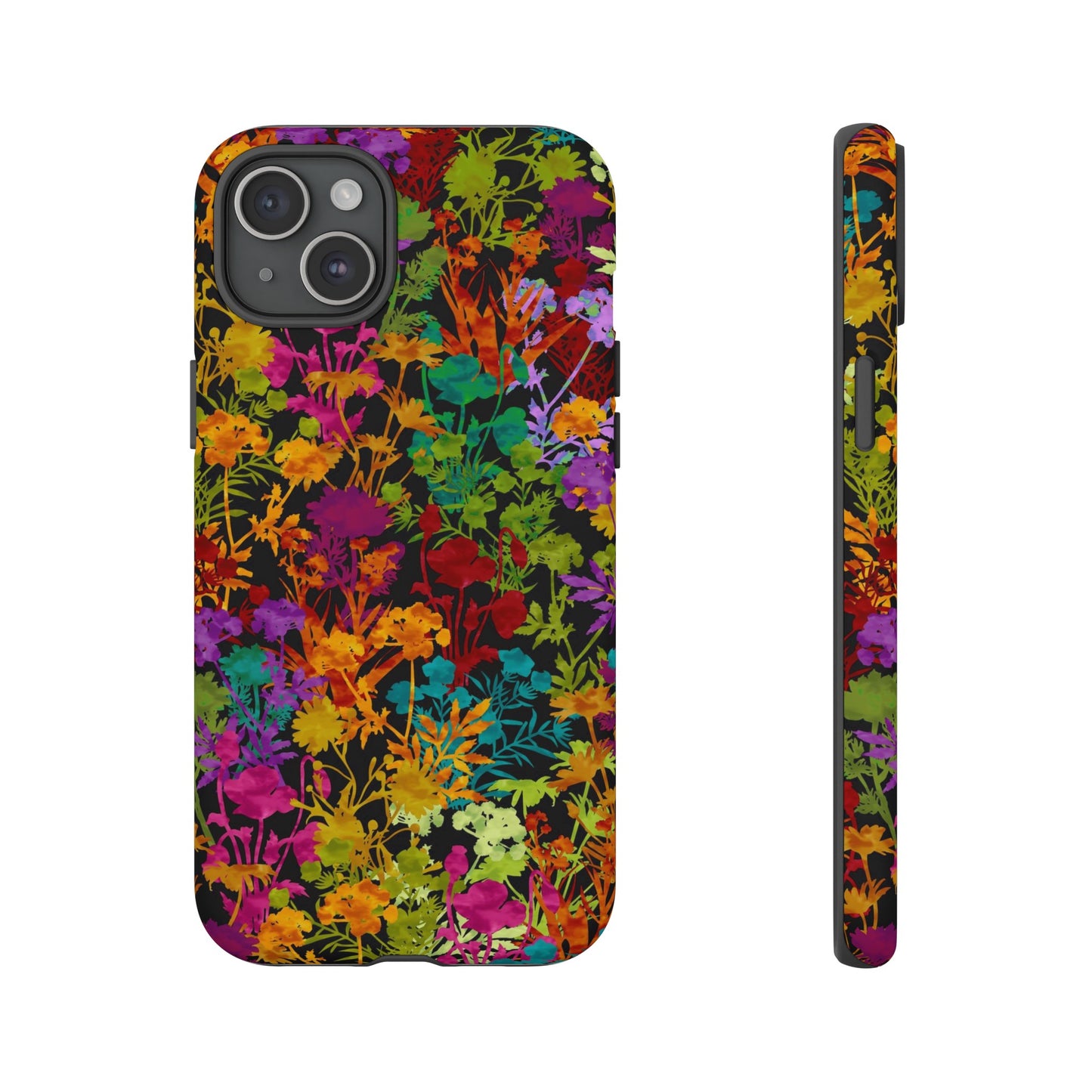 Apple I-Phone 15(Series)-Tough Case-Phone Case:  Dreamscapes [Field of Flowers-Black]