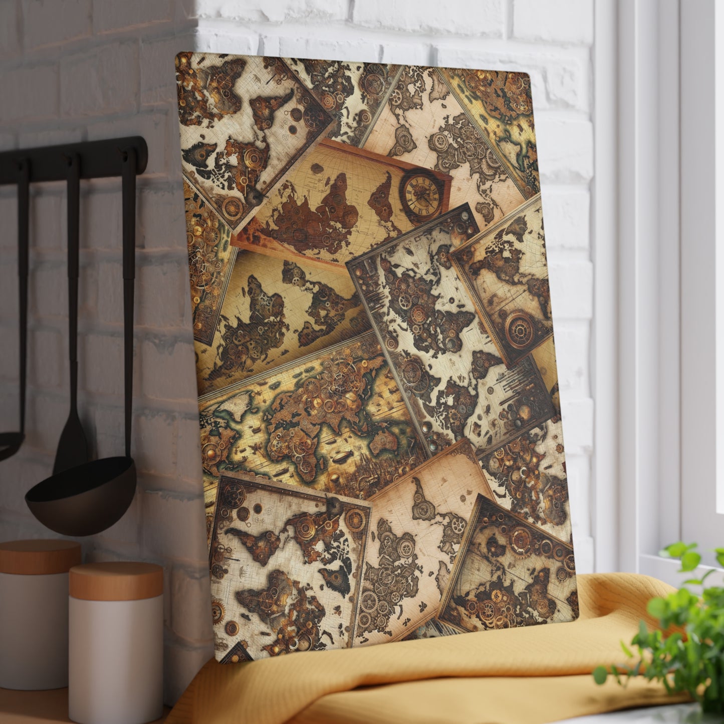 Glass Cutting Board (11"x15"):  Steampunk Animals [Maps]