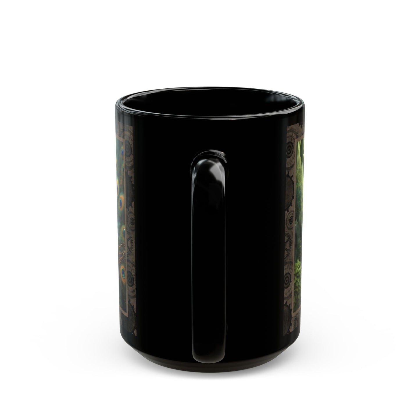 Black Mug-15oz:  "Steampunk Peacock " Panel