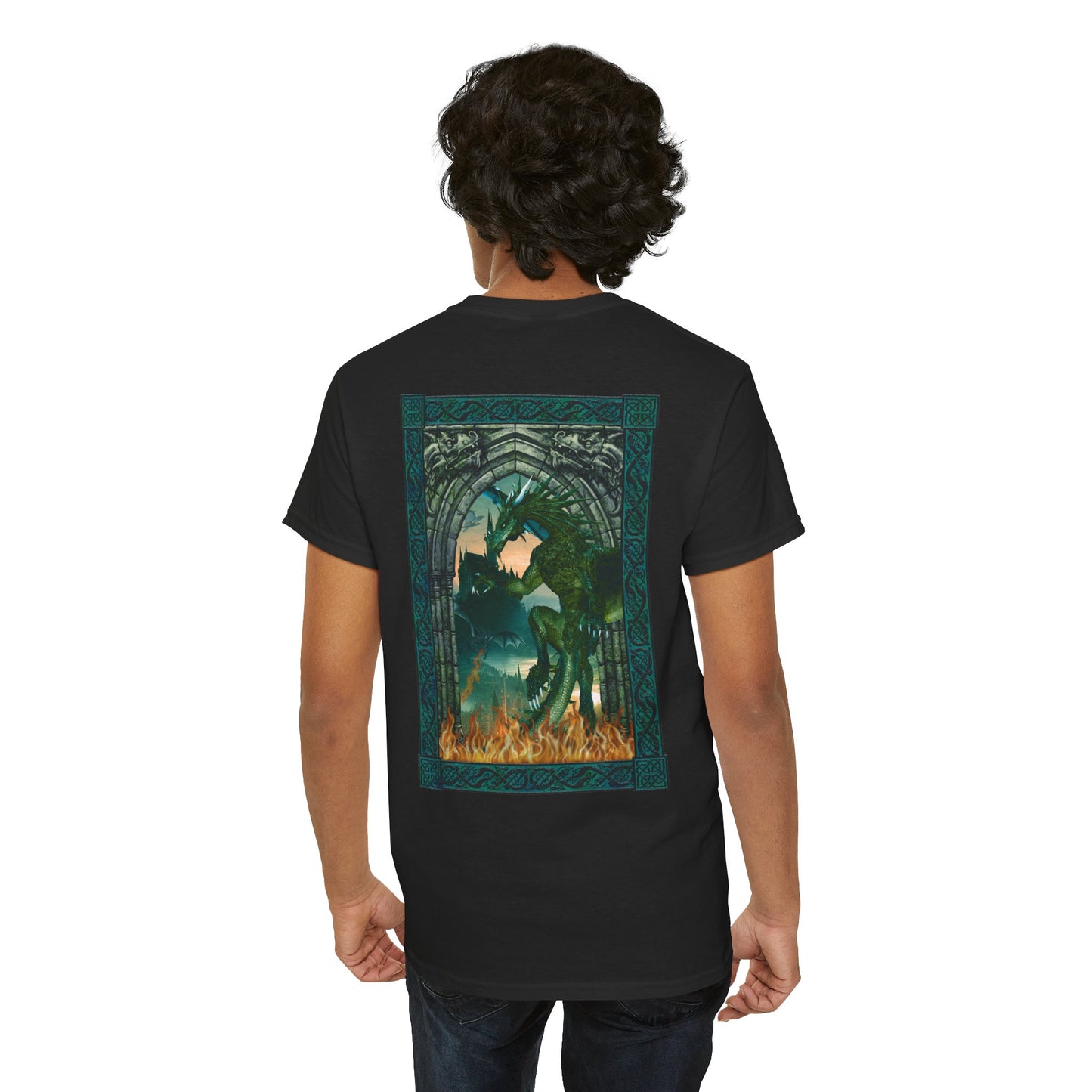 Unisex Heavy Cotton Tee:  Emerald Dragons [Dragon Eye]