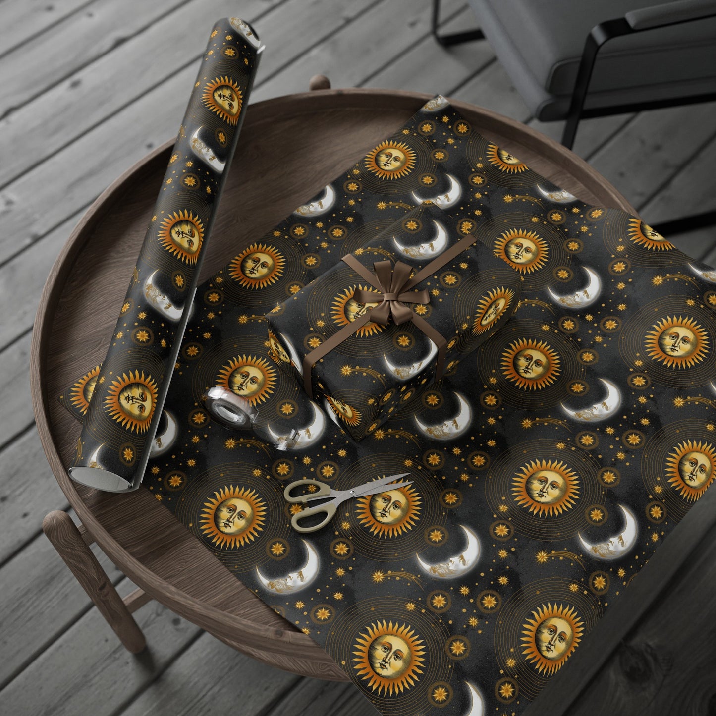 Wrapping Paper:  Celestial [Black-Haze Suns/Moons]