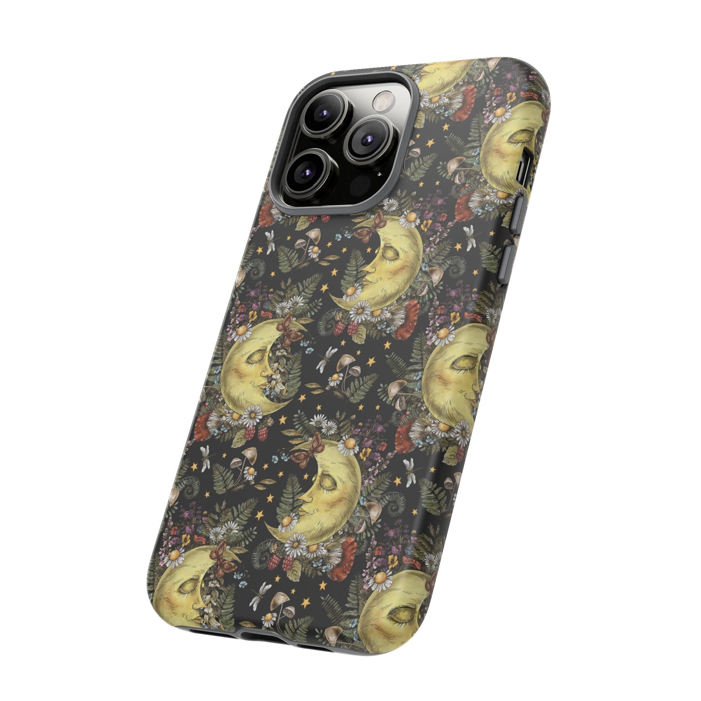 Apple I-Phone 14 Tough Case-Phone Case: The Sun, The Moon, And The Stars [Moon With Flowers]
