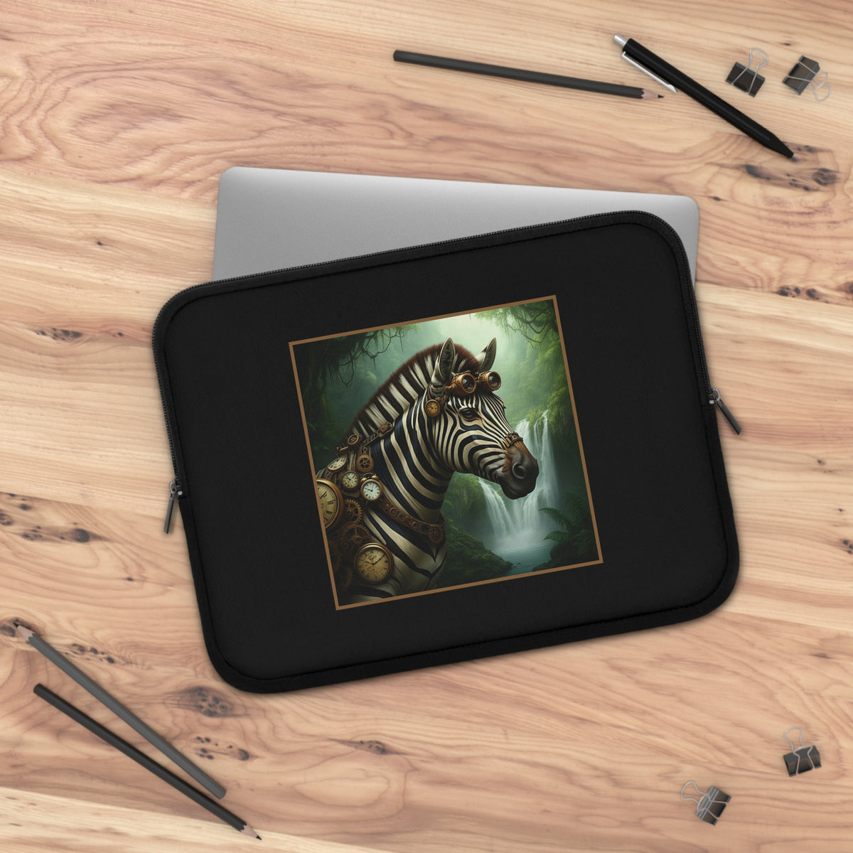 Laptop Sleeve (Sizes: 13", 15", 17"):  Steampunk Menagerie [Zebra]