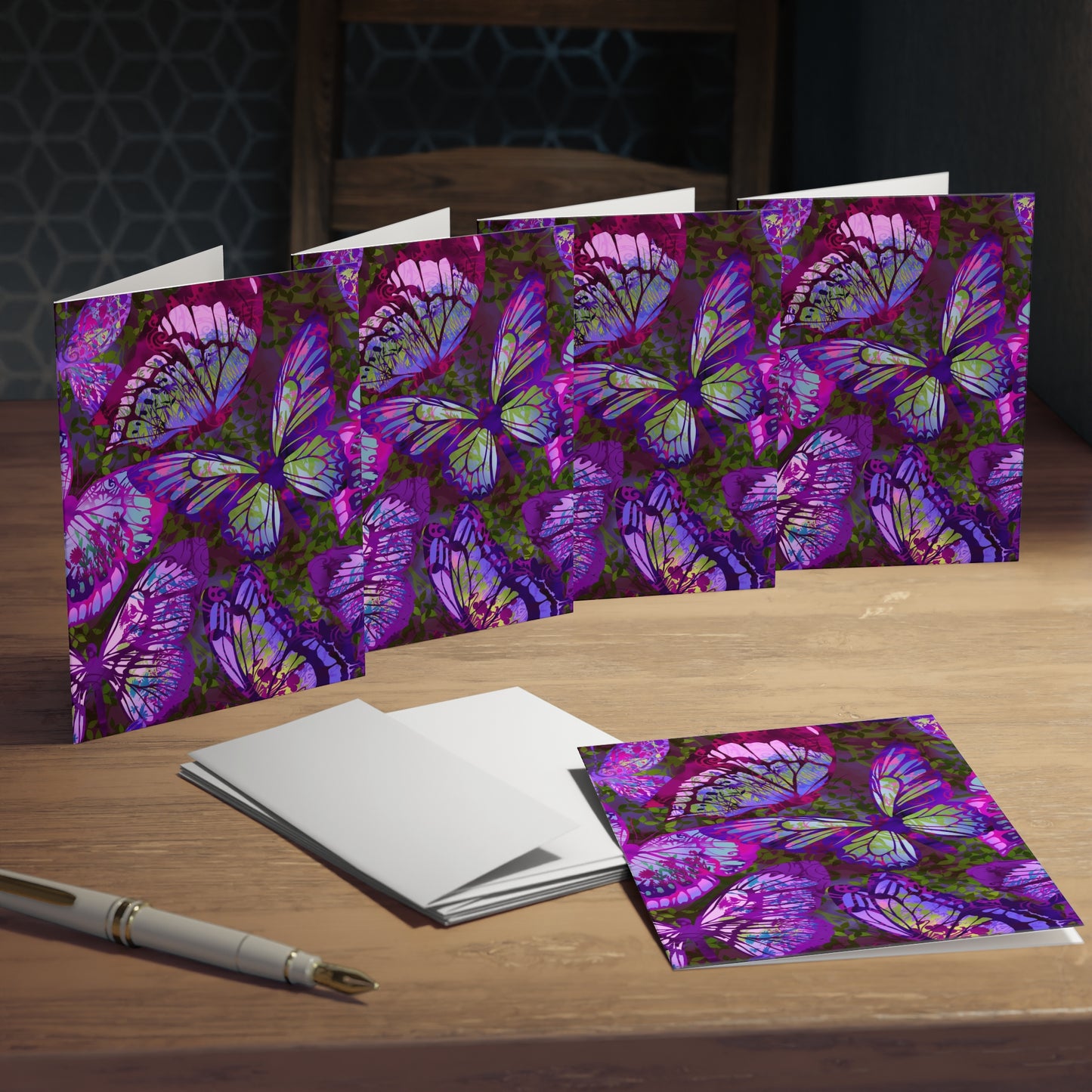 Note Cards (Blank Inside):  Dreamscapes-Lavendar Butterflies - Set of 5