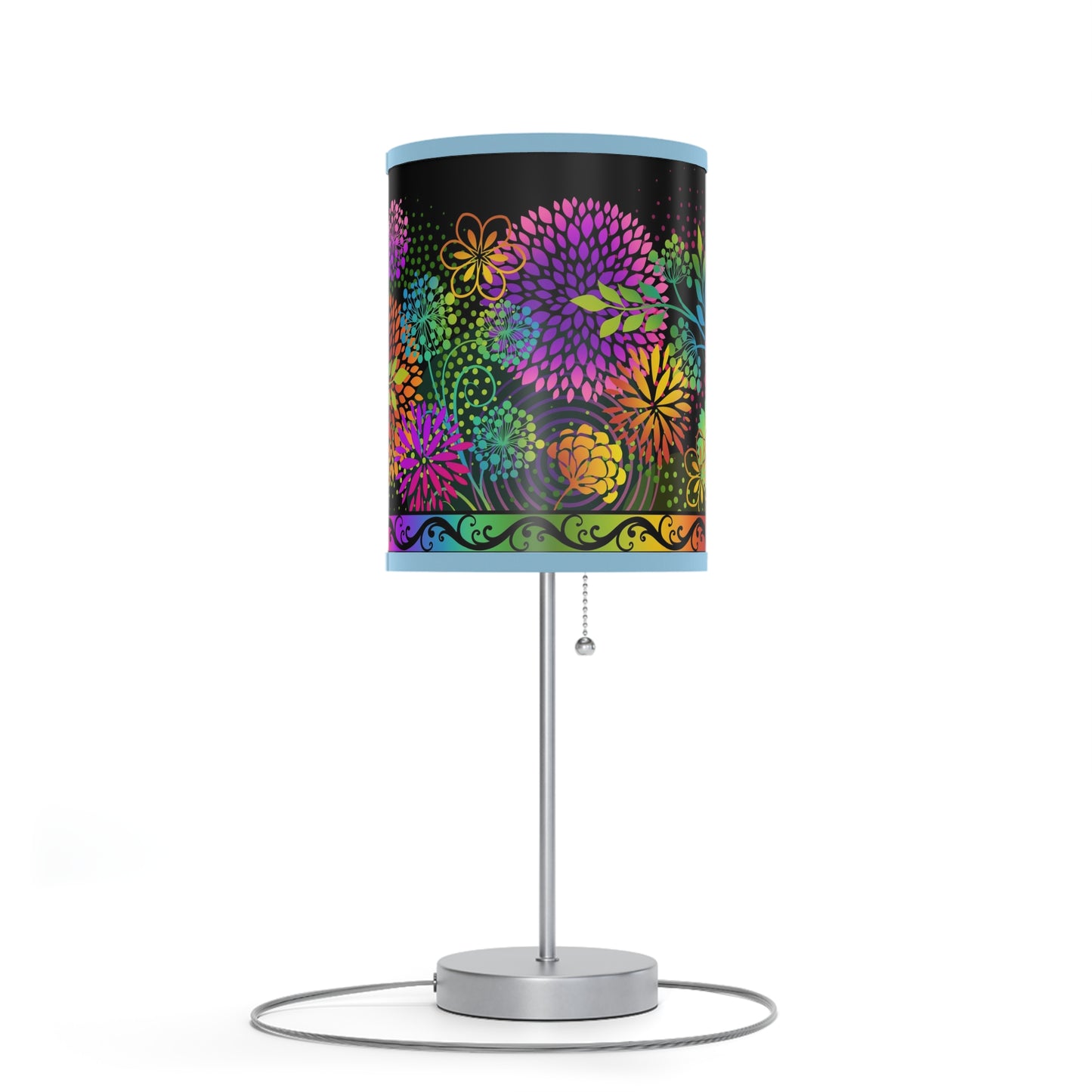 Table Lamp: Silver Base-Unusual Garden [Bright Flower Border]