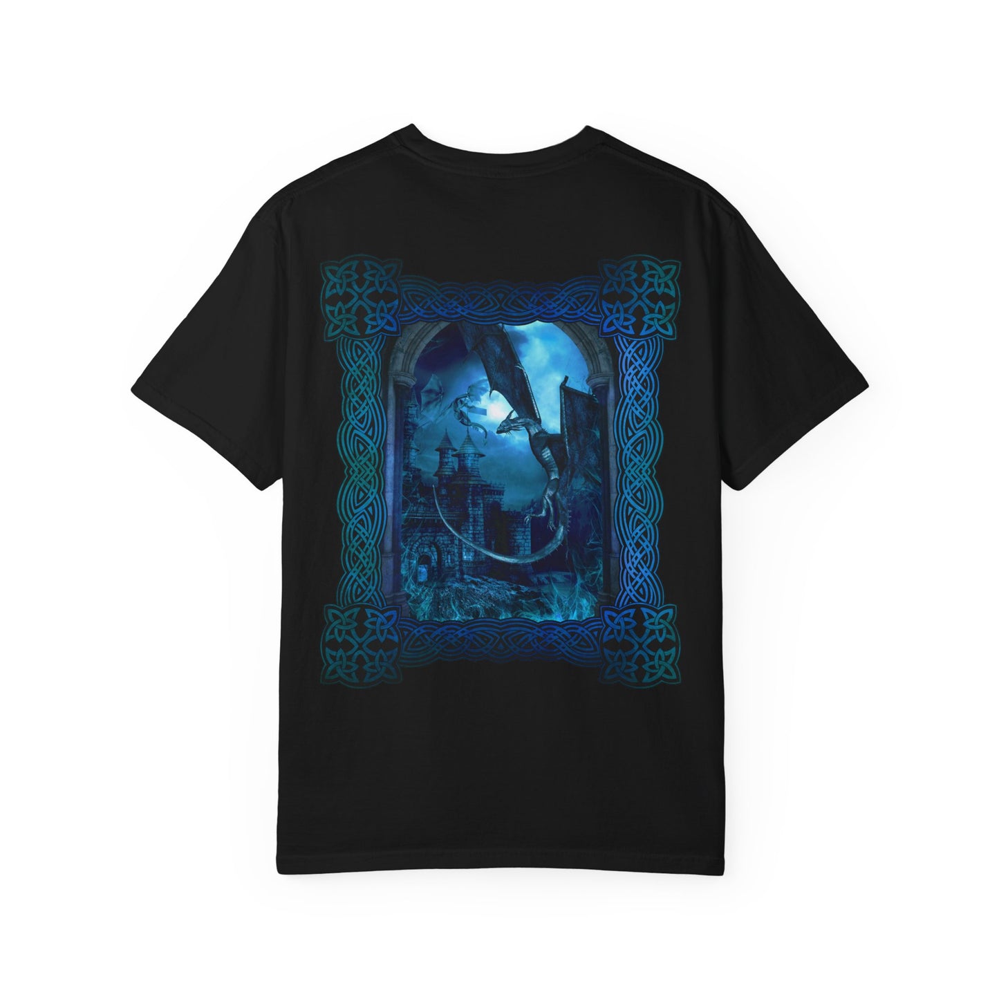 Unisex Heavy Cotton Tee:  "Dragons" [Blue Fury-Banner/Panel]