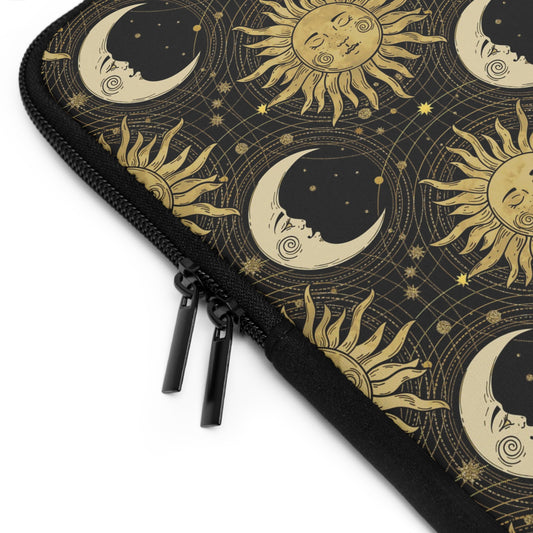 Laptop Sleeve:  [SUN-MOON-STARS]:  Gold Sun and Moon