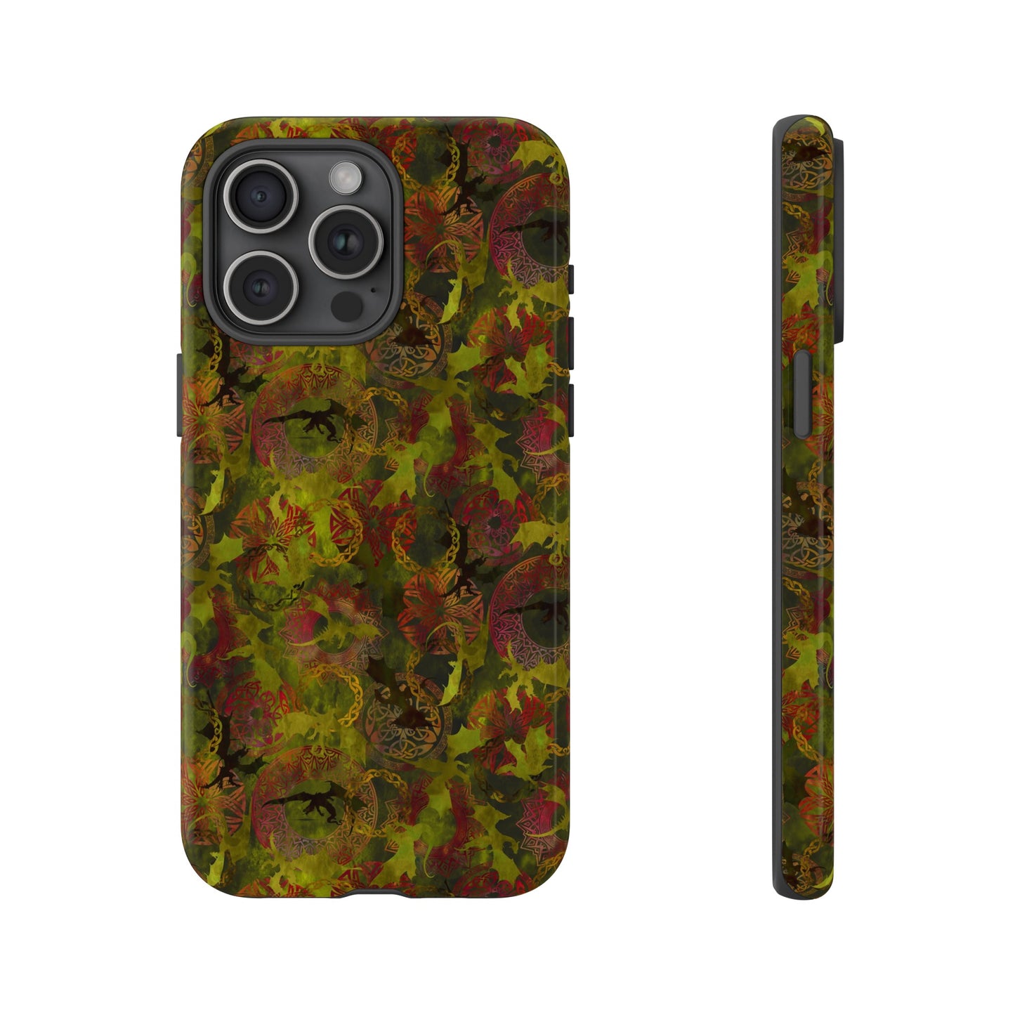 Apple I-Phone 14 (Series) Tough Case-Phone Case: Dragons [Green Panel]