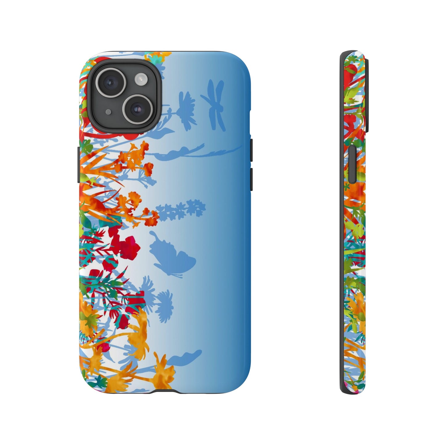 Apple I-Phone 15 (Series) Tough Case-Phone Case: Dreamscapes [Light Blue Flowers Border]