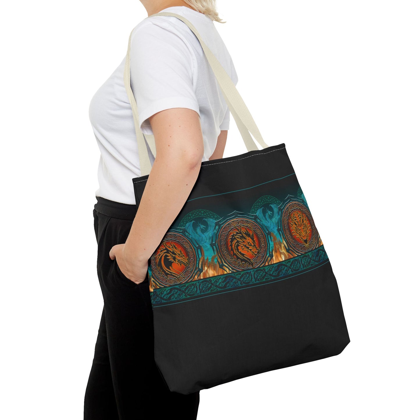 Tote Bag: Large-18x18; Emerald Dragons [Dragon Border]