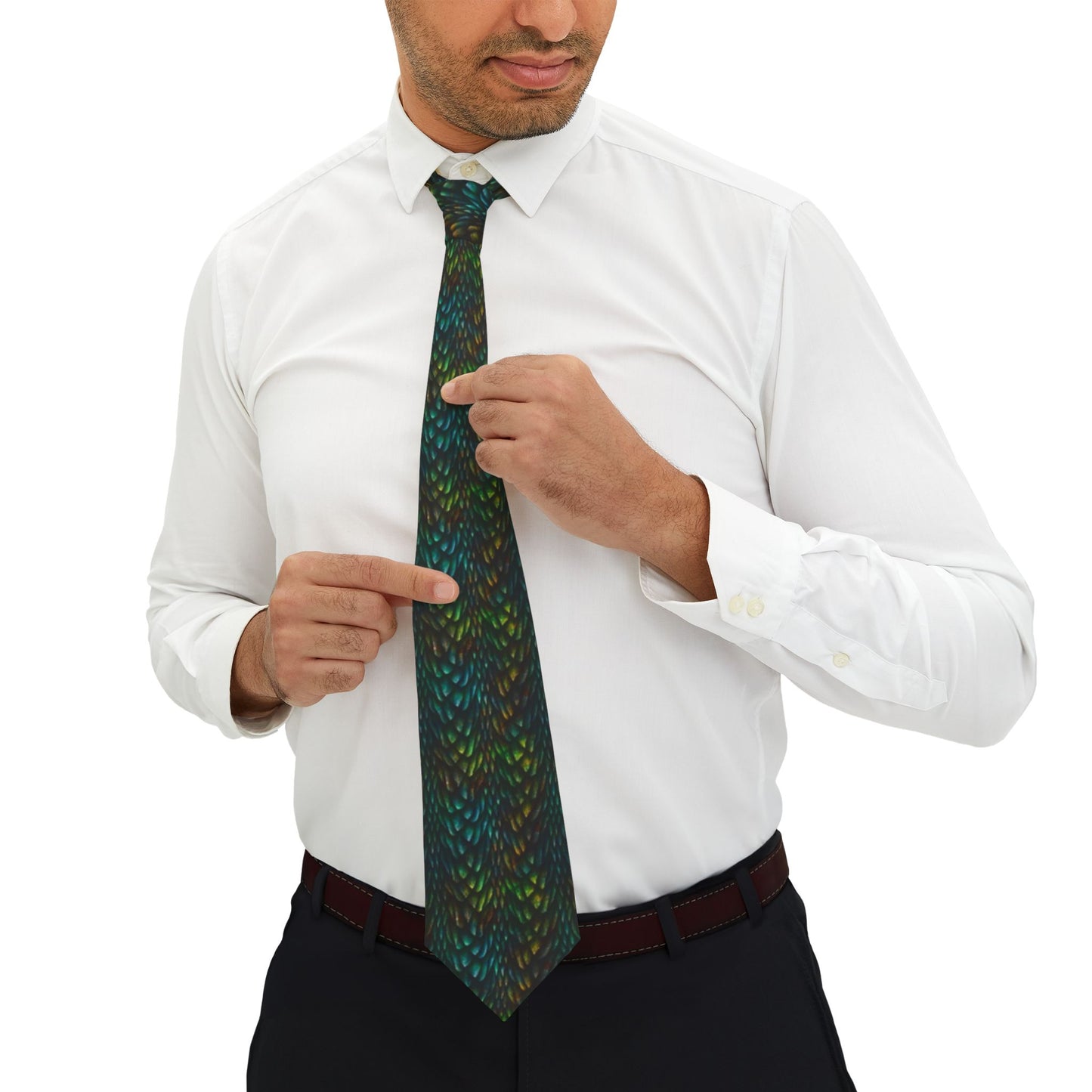 Men's Necktie:  "Emerald Dragon" Luminescent Scales
