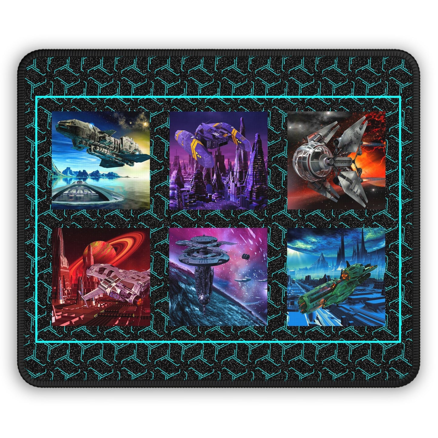 Mouse Pad-Gaming;  9x7 - "Sci-Fi" [Green Stars with Ships]